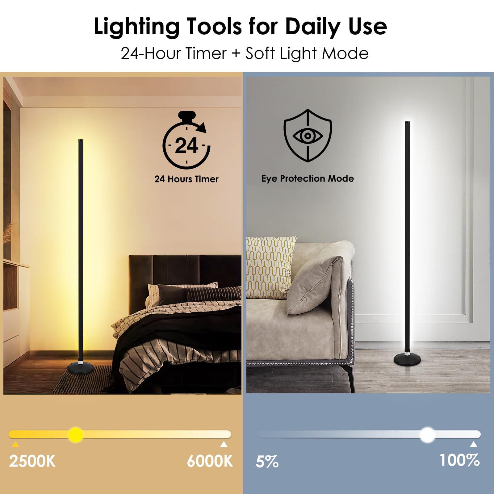 2Pcs Rgb Corner Floor Lights, Floor Lamp Rgb Color Changing Corner Lamp Led Modern Floor Lamp With Bluetooth App And Remote Control Music Sync, 65" Rgb Mood Lighting 24H Timing 398+ Diy Modes Lamp