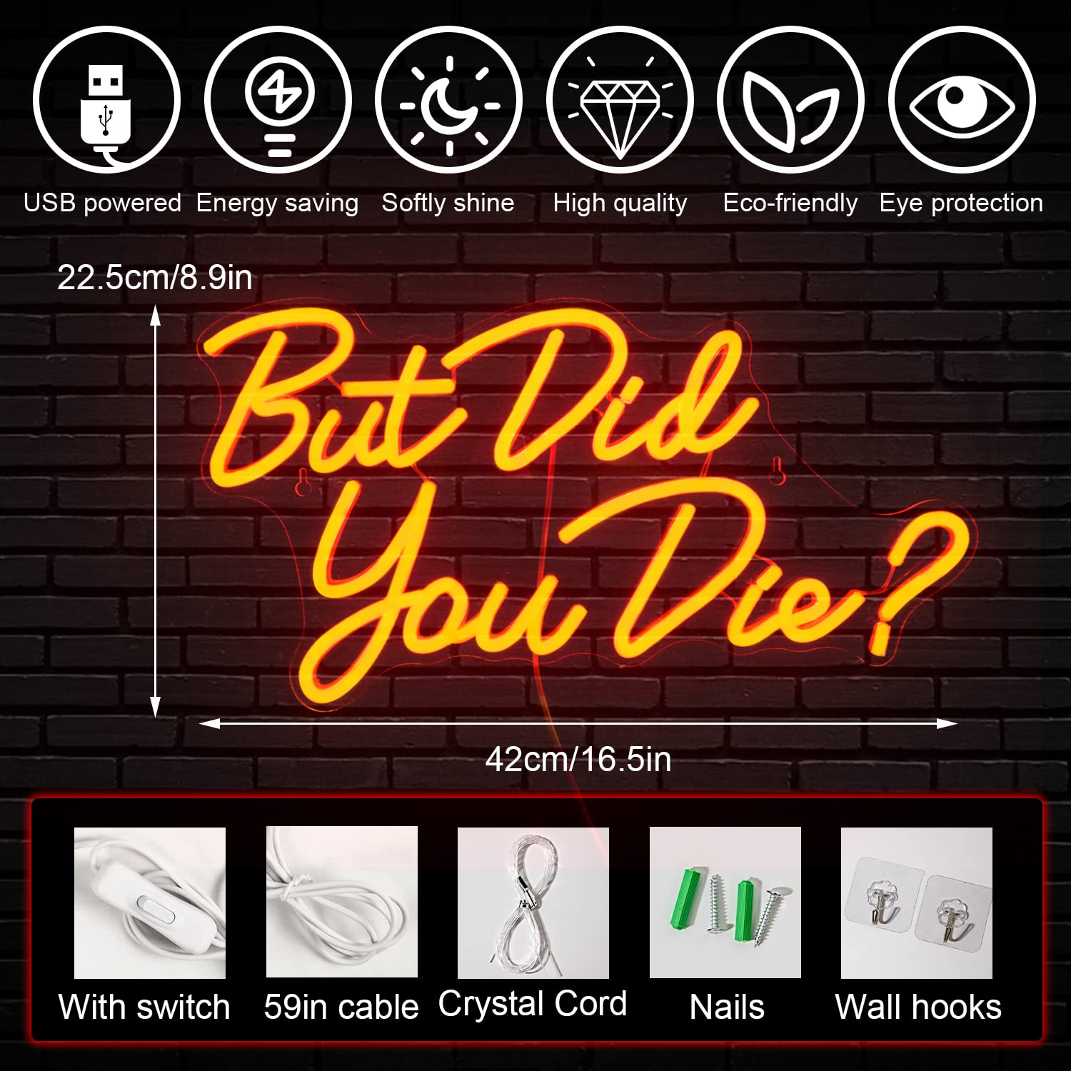 Horseneon Neon Wall Sign, Red LED Light for Room Decor, USB Powered, Model But Die You Die-1191