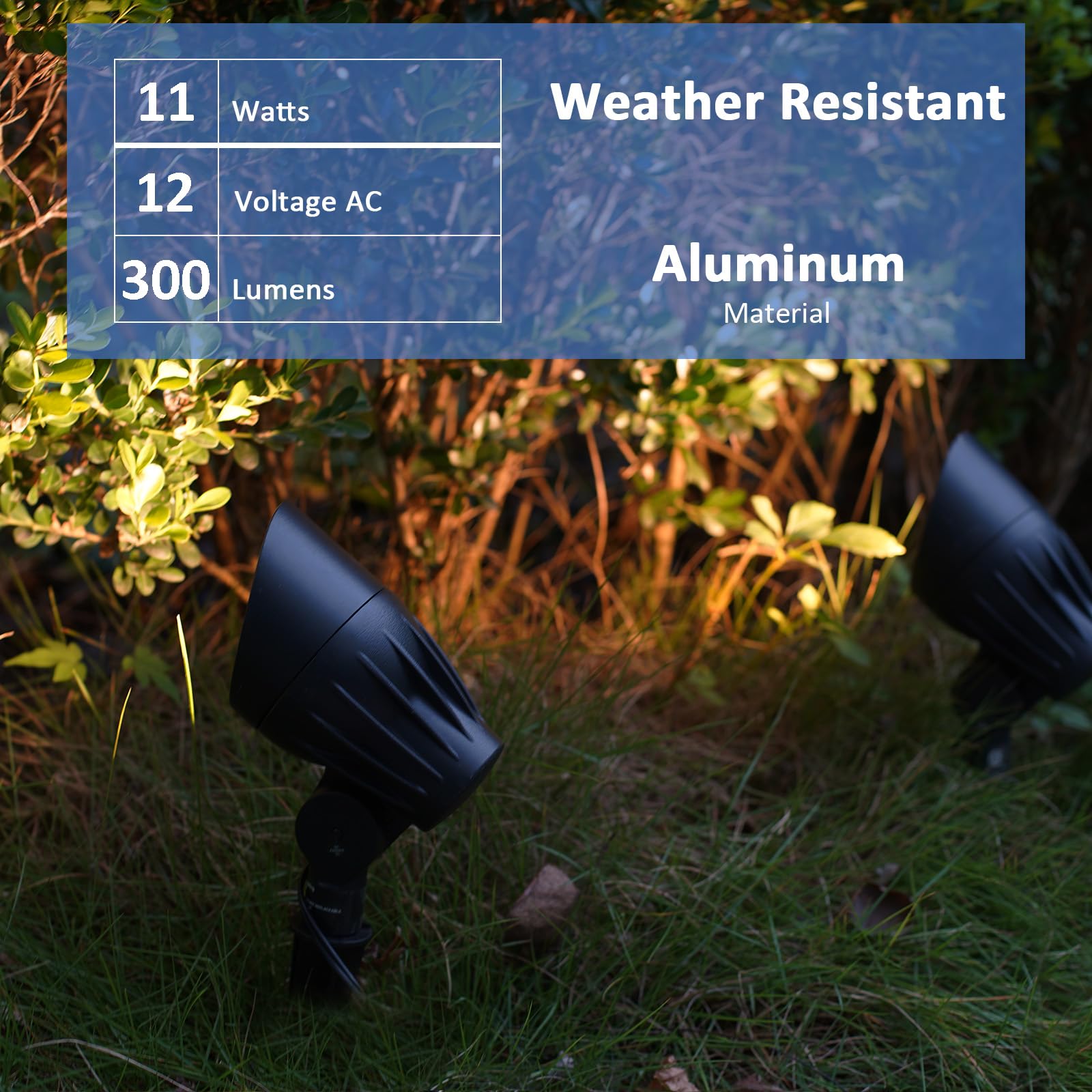 Malibu Low Voltage Spotlight 11W Led Spot Light 12V Outdoor Black Metal Landscape Lighting 300 Lumen 2700K Warm White Hardwired Flood Light With Spike Stake And Connector For Driveway Lawn Garden