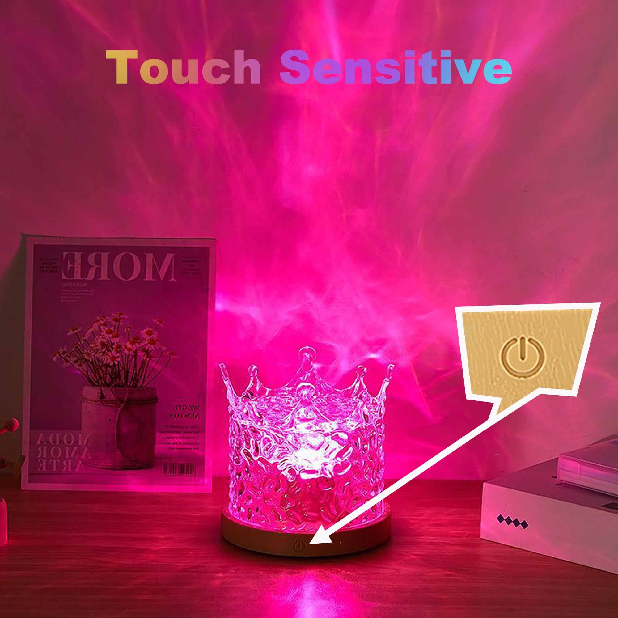 Jgmztzt Northern Lights Ocean Wave Projector Crown Light, 16 Colors Gradual Rotating Water Ripple Lamp, Wave Night Light With Remote Control For Bedroom Living Office Restaurant Bedroom Bar