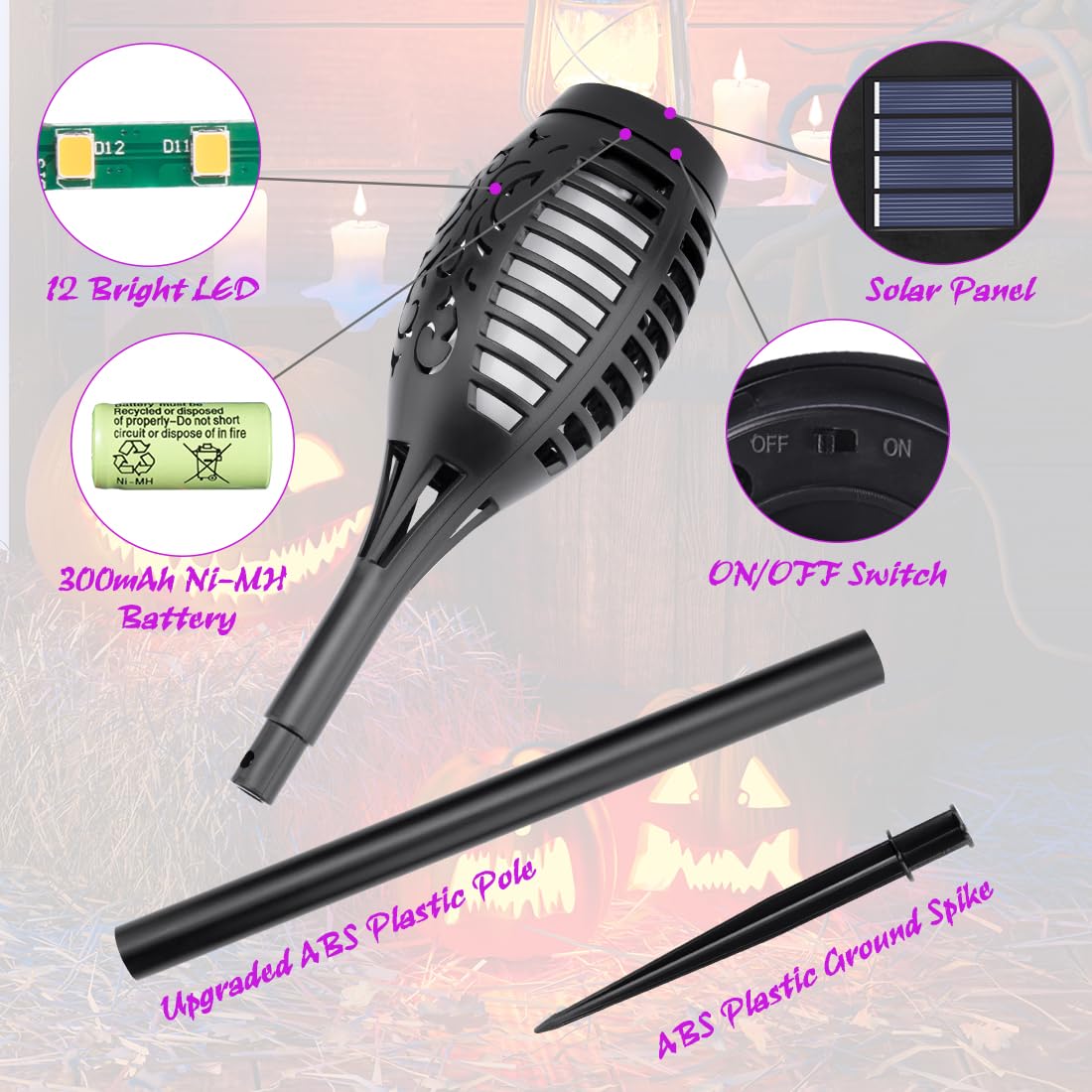 Solar Halloween Lights - Outdoor Purple Flame Torches For Yard Decor