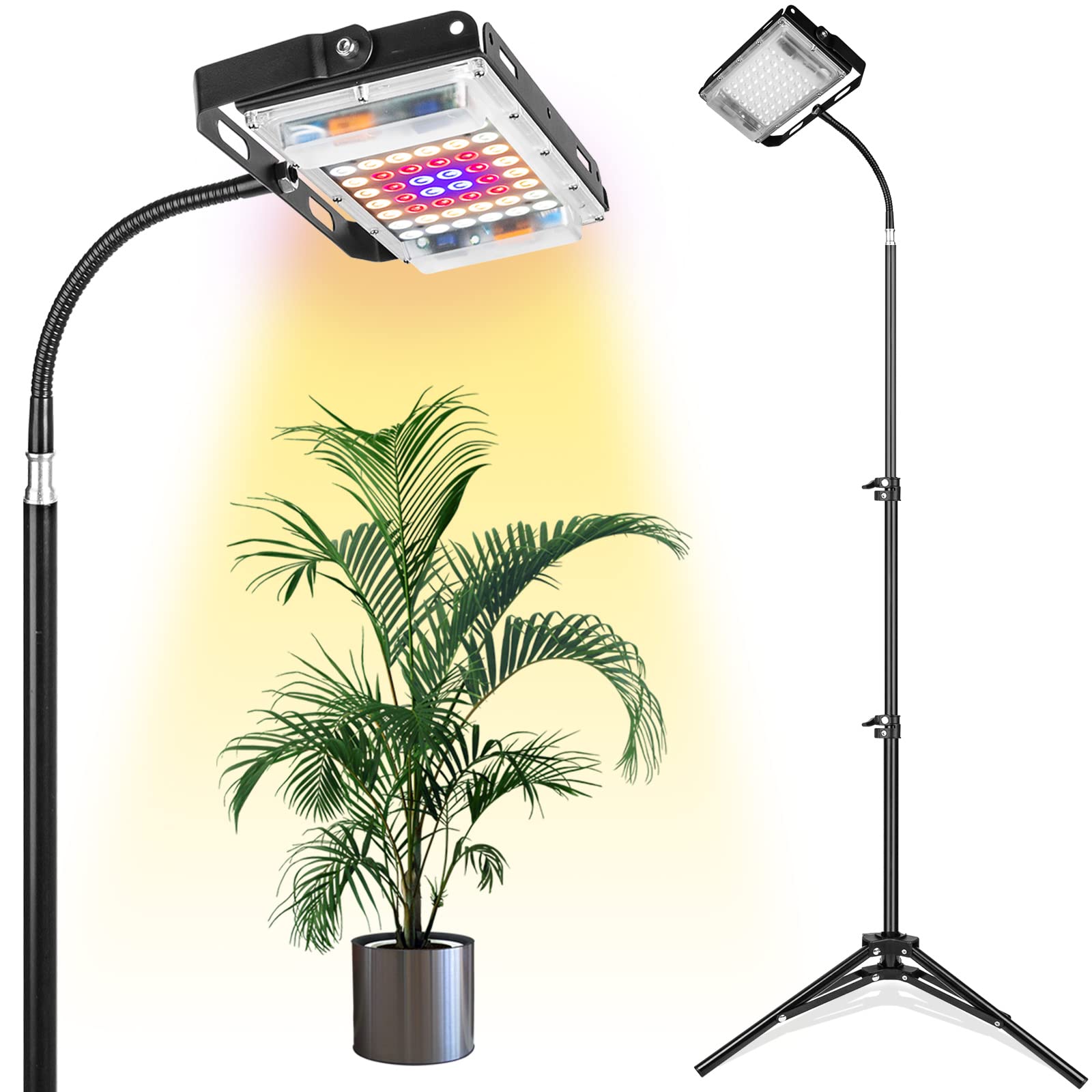 LBW Grow Light, Full Spectrum 150W LED Floor Plant Light, Adjustable Tripod Stand 15-48 inches, Medium-One Head, Aluminum