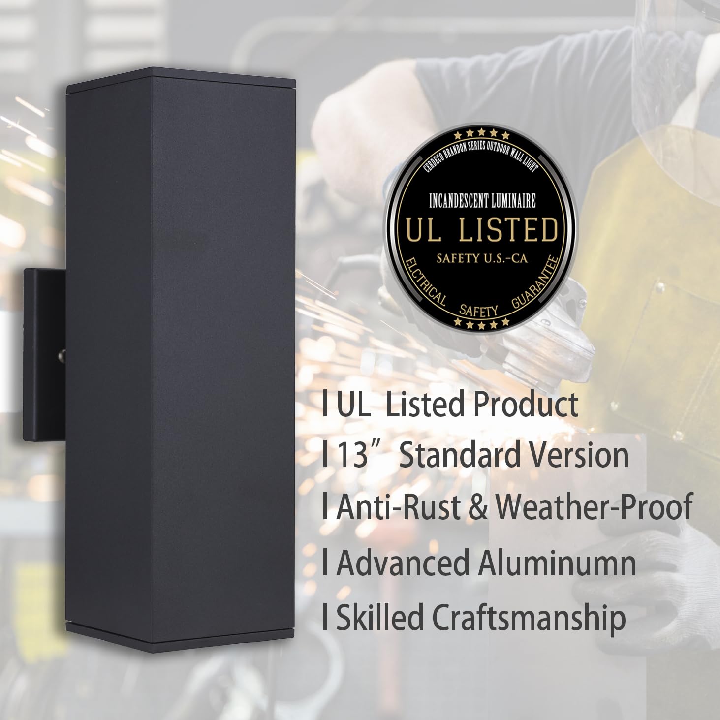 Cerdeco Aluminum Outdoor Wall Light - Matte Black Up Down Sconce, UL Listed, Model 37858TZ