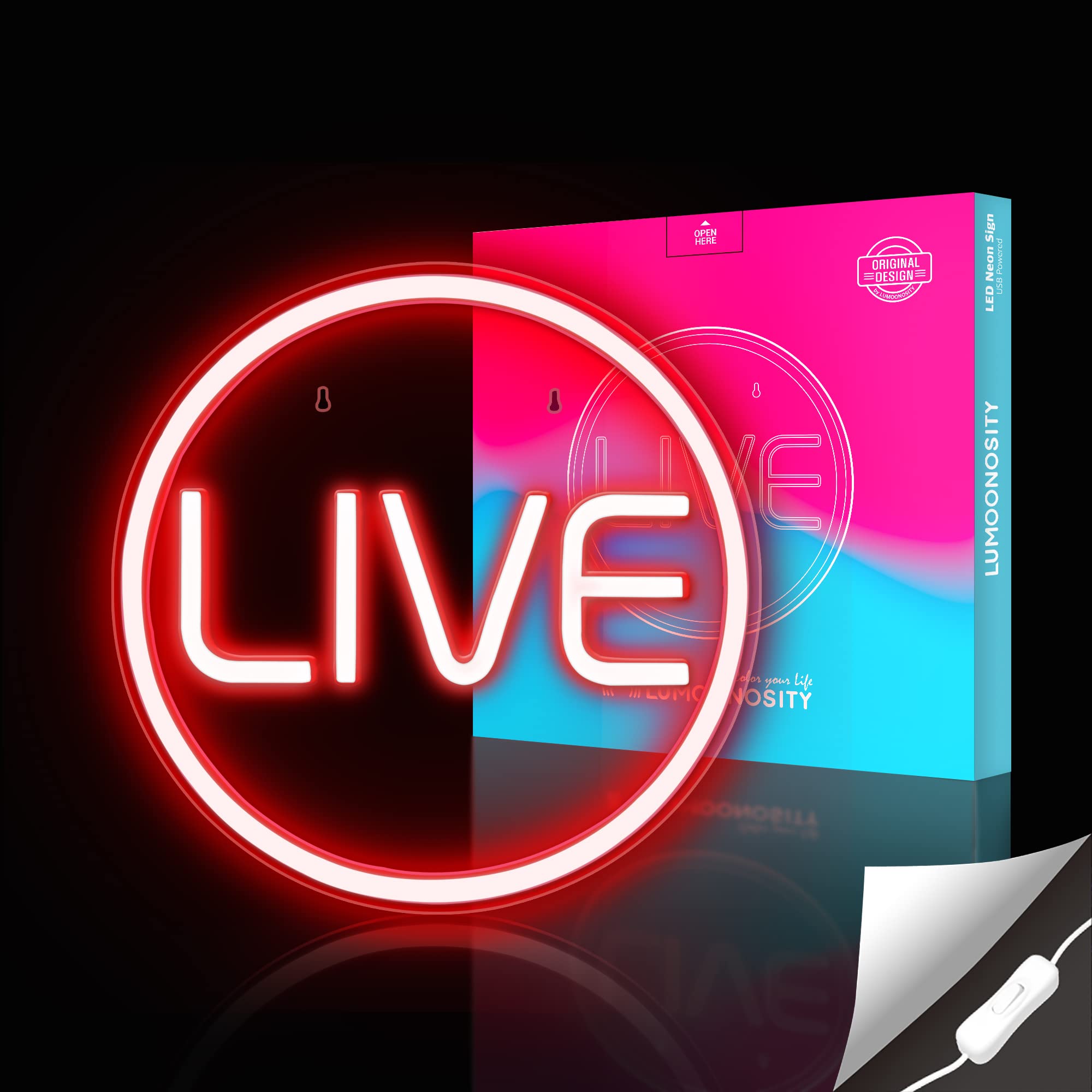 Lumoonosity Live Neon Sign - Red LED On Air Light for Streamers - Extra Large NS-LIVE RED