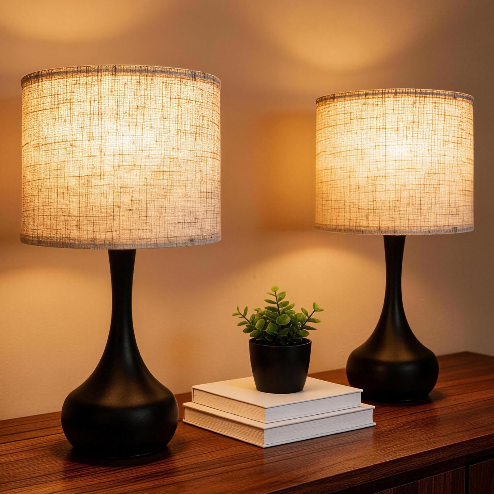Gffuniy Touch Table Lamp for Bedroom Set of 2,3 Way dimmable Nightstand Bedside Lamp with Linen Shade,Desk Lamp for Living Room,
