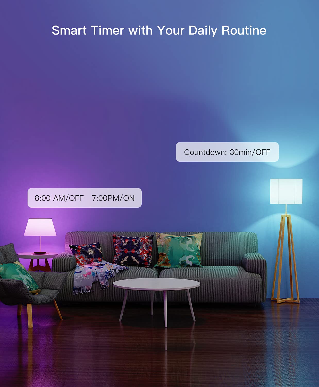 TREATLIFE Smart Light Bulbs 4 Pack, UL Certified A19 E26 Dimmable LED, Multi-colored, 9W 800 Lumen for Smart Home & Party Lighting