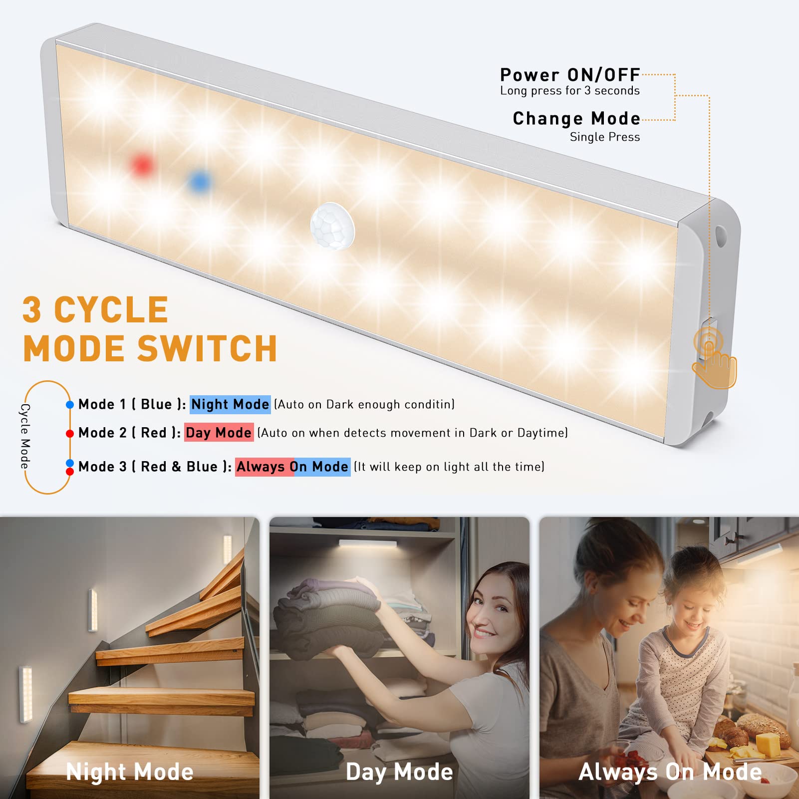 Led Closet Light With Charging Station, 5 Pcs Dimmer Rechargeable Motion Sensor Under Cabinet Lighting With Remote Control, Wire