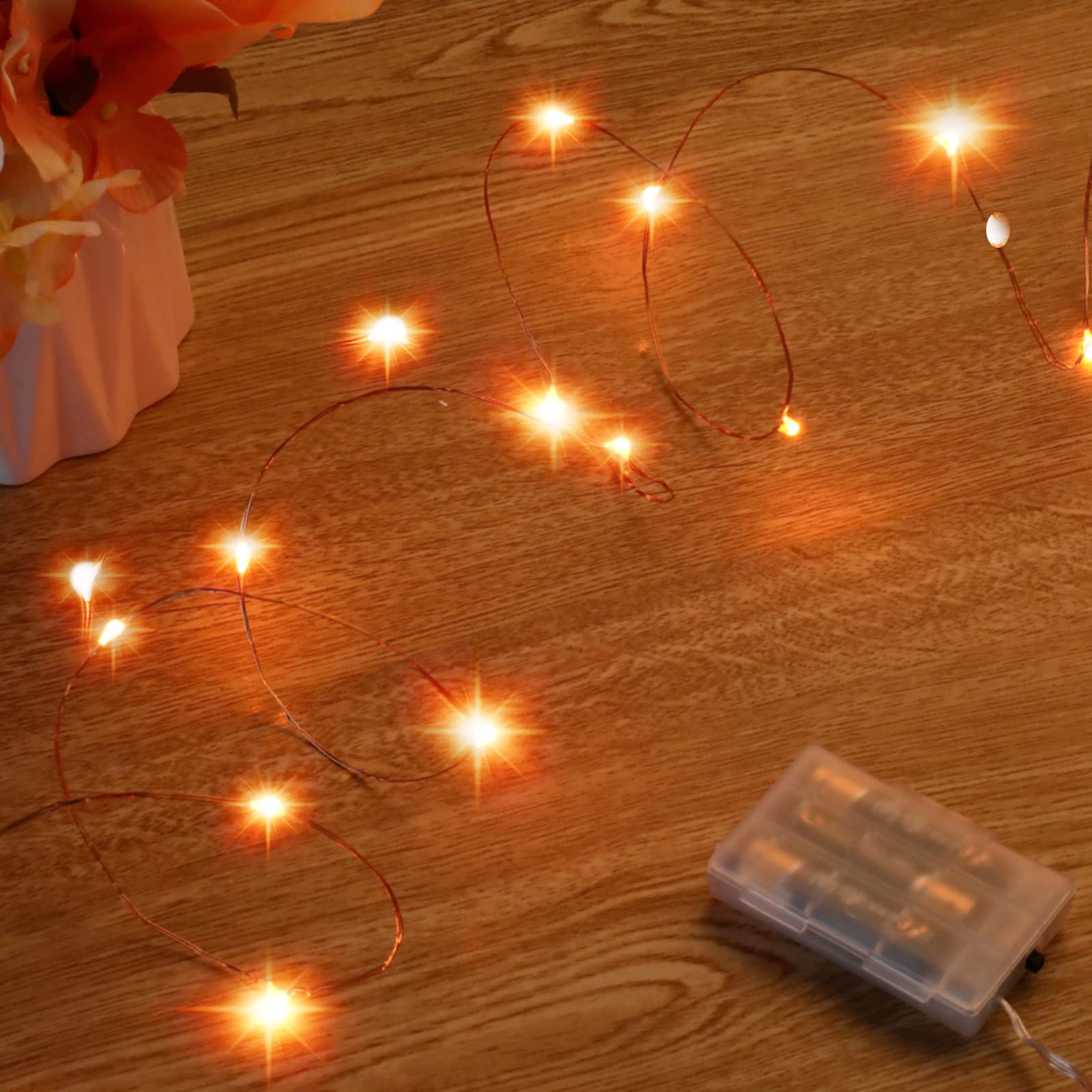 Ariceleo Mini Fairy Lights, 5m/16ft Copper Wire, Battery Operated, Orange, Model MRSXD-OG-5M-1-MINI, 1 Pack for Decoration