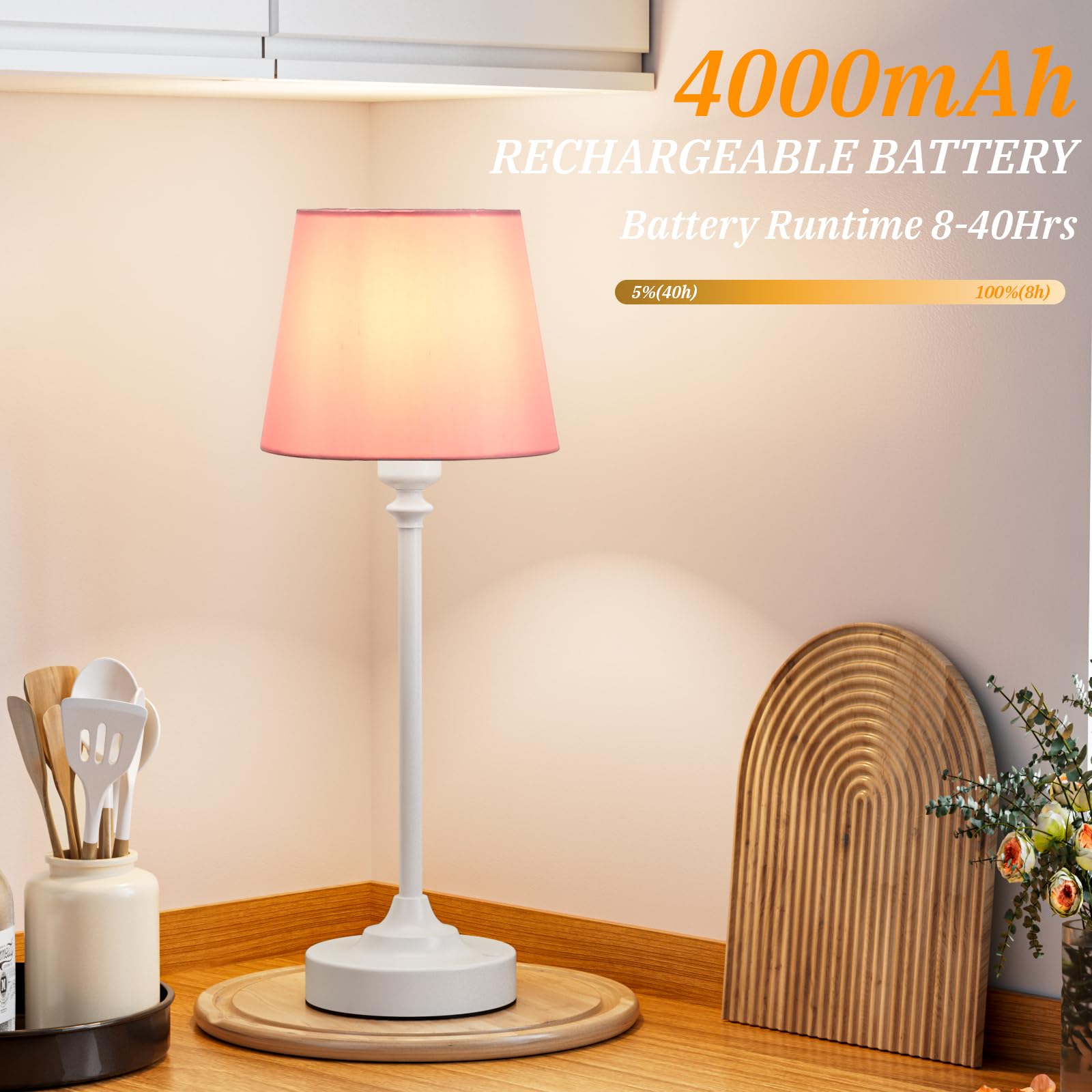 Cordless Table Lamps Rechargeable Set - 2 Pack White 4000Mah Battery Operated Lamps For Decor, 3000K Stepless Dimming Touch Cont