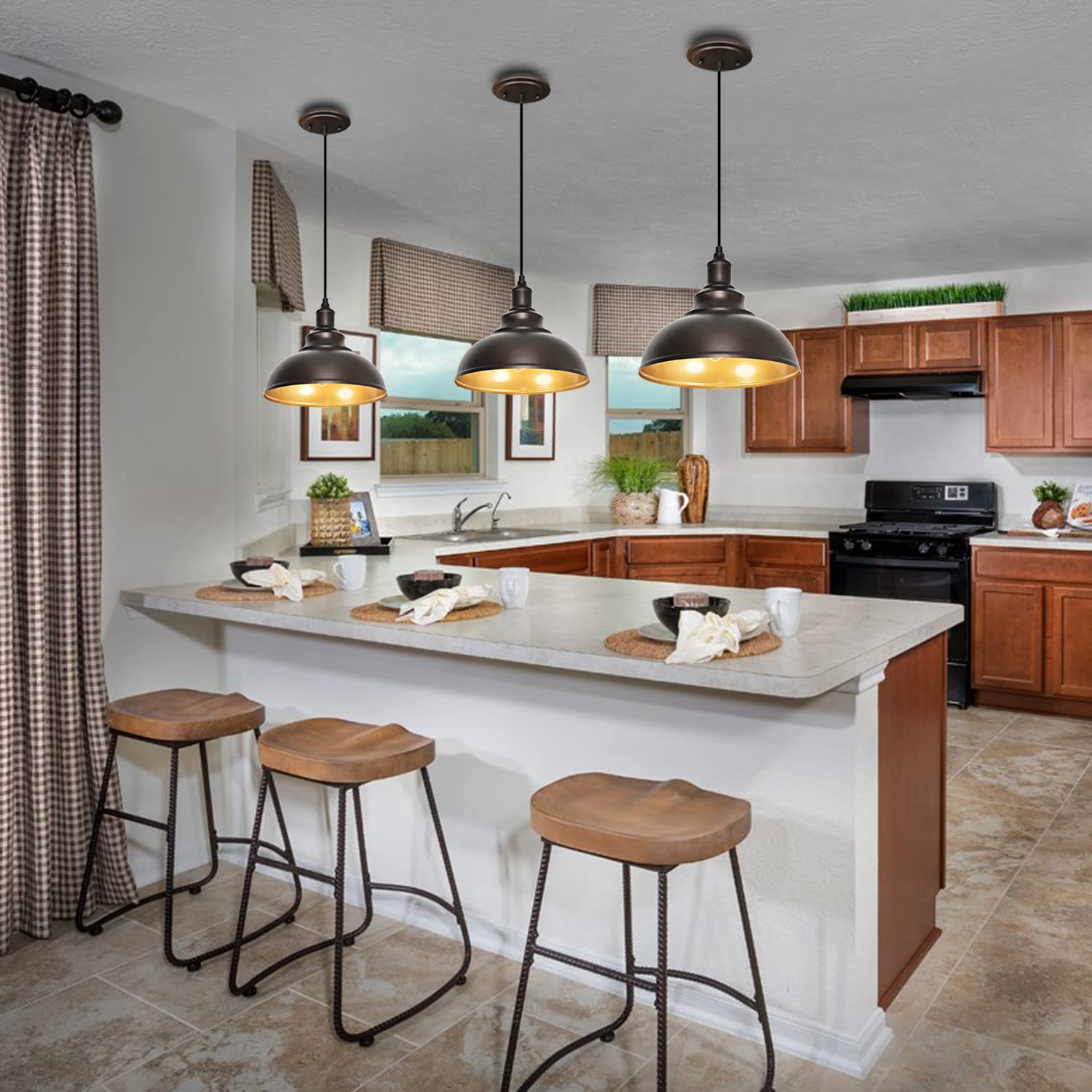 Alaislyc 3-Pack Farmhouse Pendant Light, Adjustable Industrial Hanging Lights In Oil-Rubbed Bronze