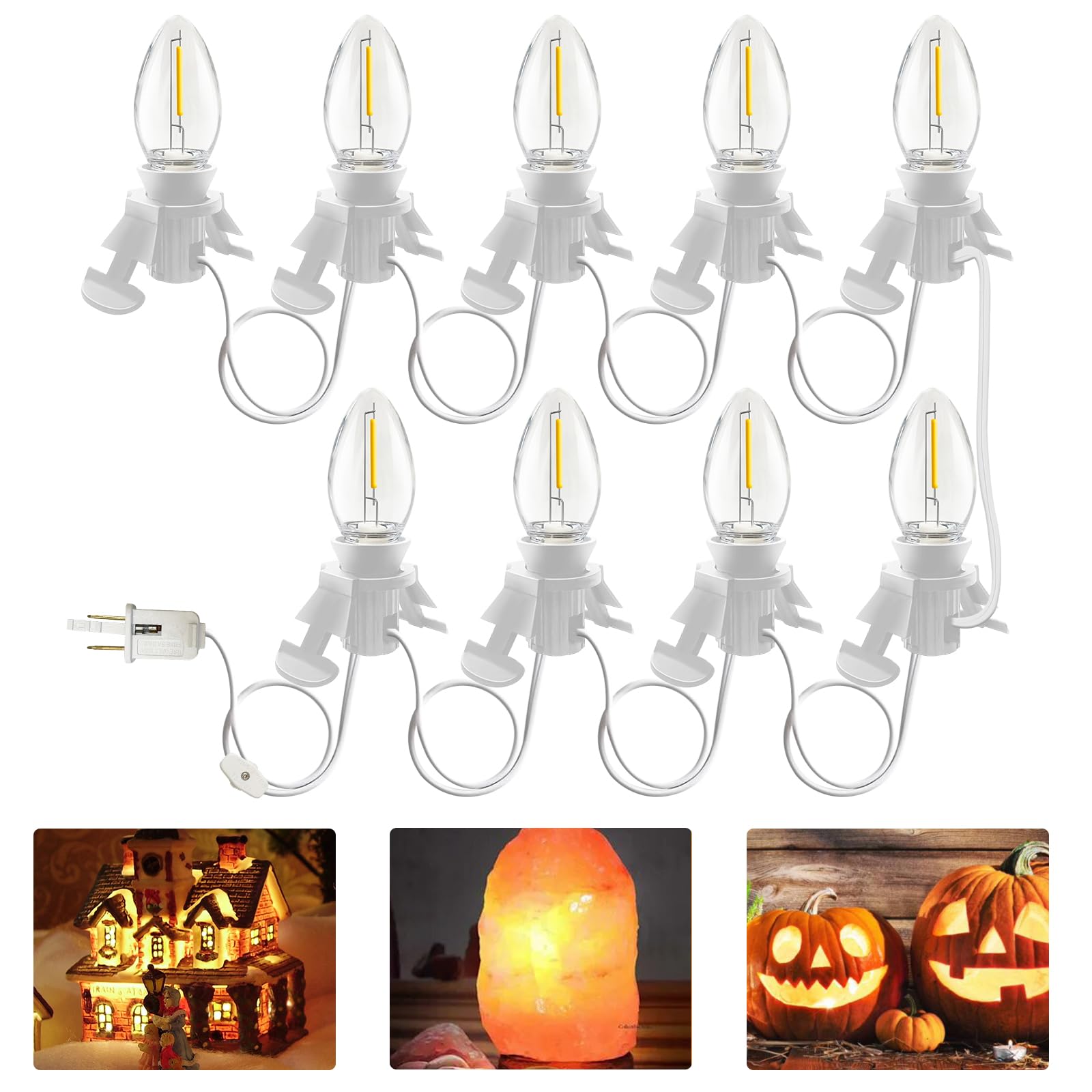 Doratale C7 LED Night Lights - 15.5 Ft Warm White Accessory Cord with Clip, Plastic, White Wire for Indoor Crafts and Holiday Decor