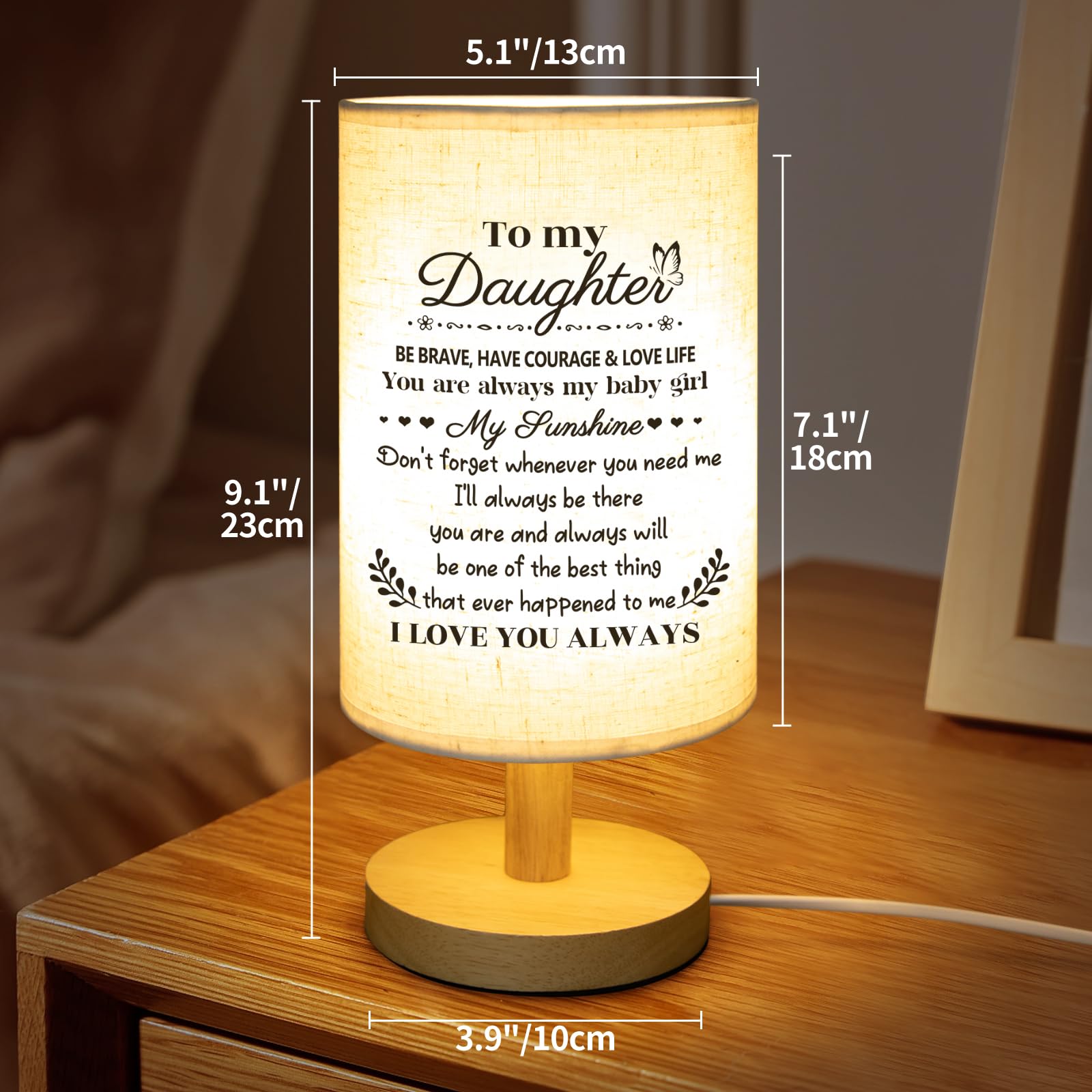 Calibron Gifts For Daughter From Mom, Daughter Birthday Gifts Fabric Lamp, Birthday Gifts For Daughter Table Lamp With Wooden St