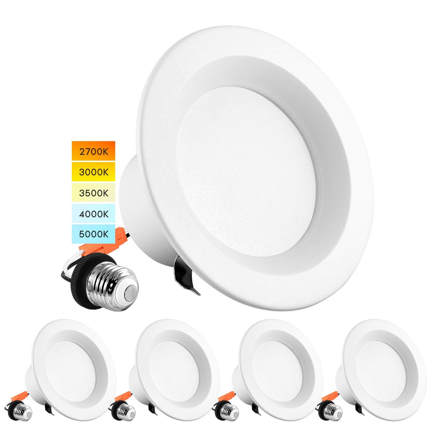 LUXRITE LED Recessed Can Lights, 10W=60W, Dimmable, 750 Lumens, 5 Color Temperature Selectable, 4 Count, Model LR237
