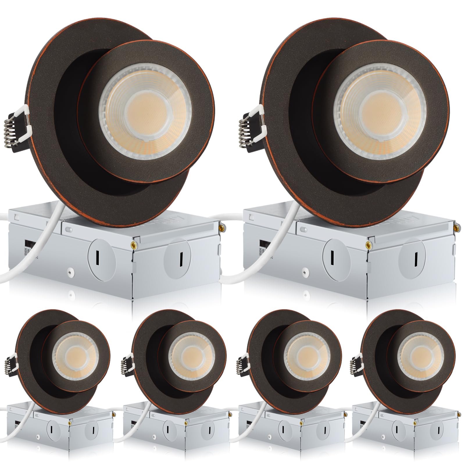 KnLnny Ware Adjustable Eyeball Recessed Light 4 Inch, 9W 750LM, Dimmable, Airtight, Bronze, Model KL2025005Bronze, 
