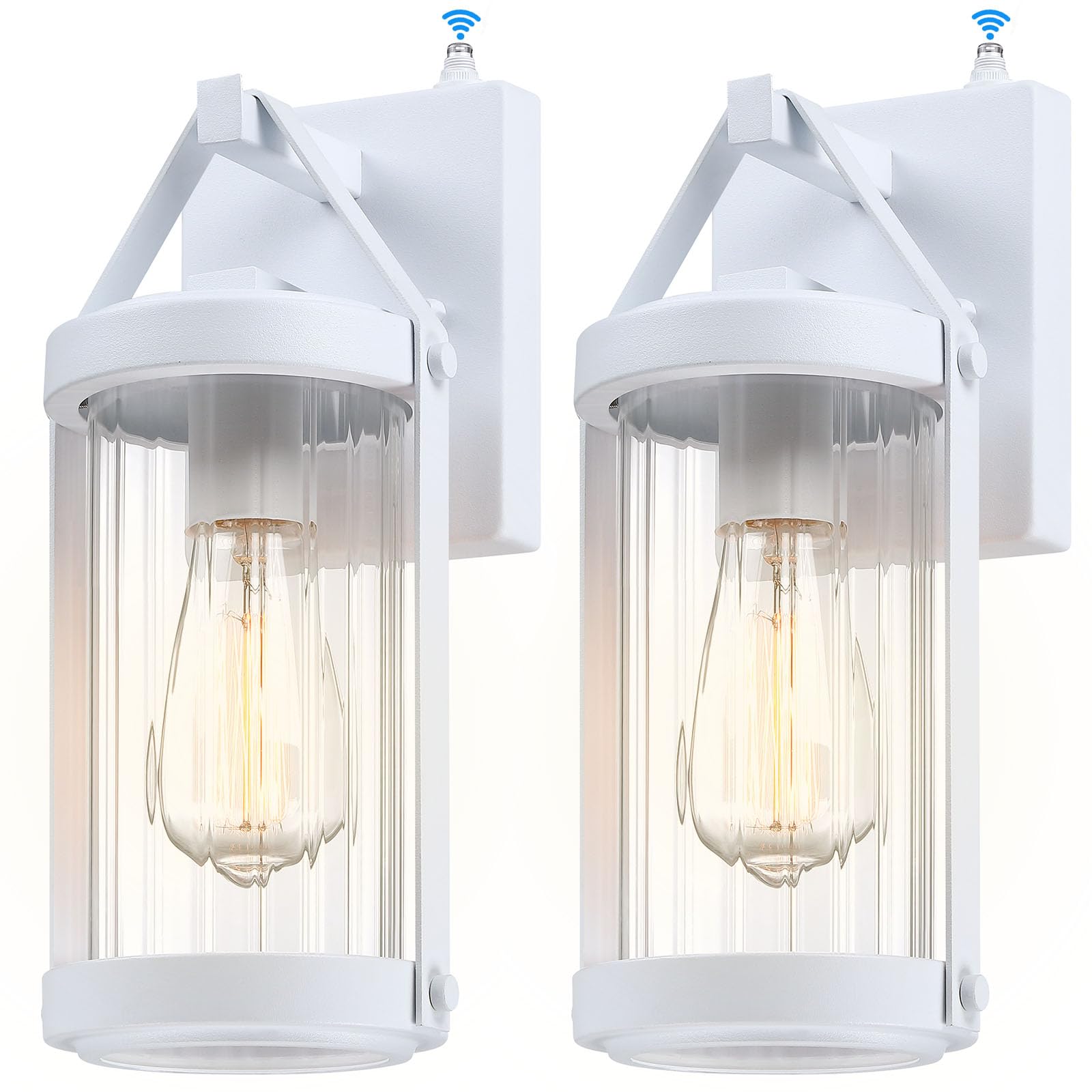 LONEDRUID 2 Pack Dusk to Dawn Sensor Outdoor Wall Sconce Lighting White Exterior Porch Lantern Modern Outside Garage Light Fixtu