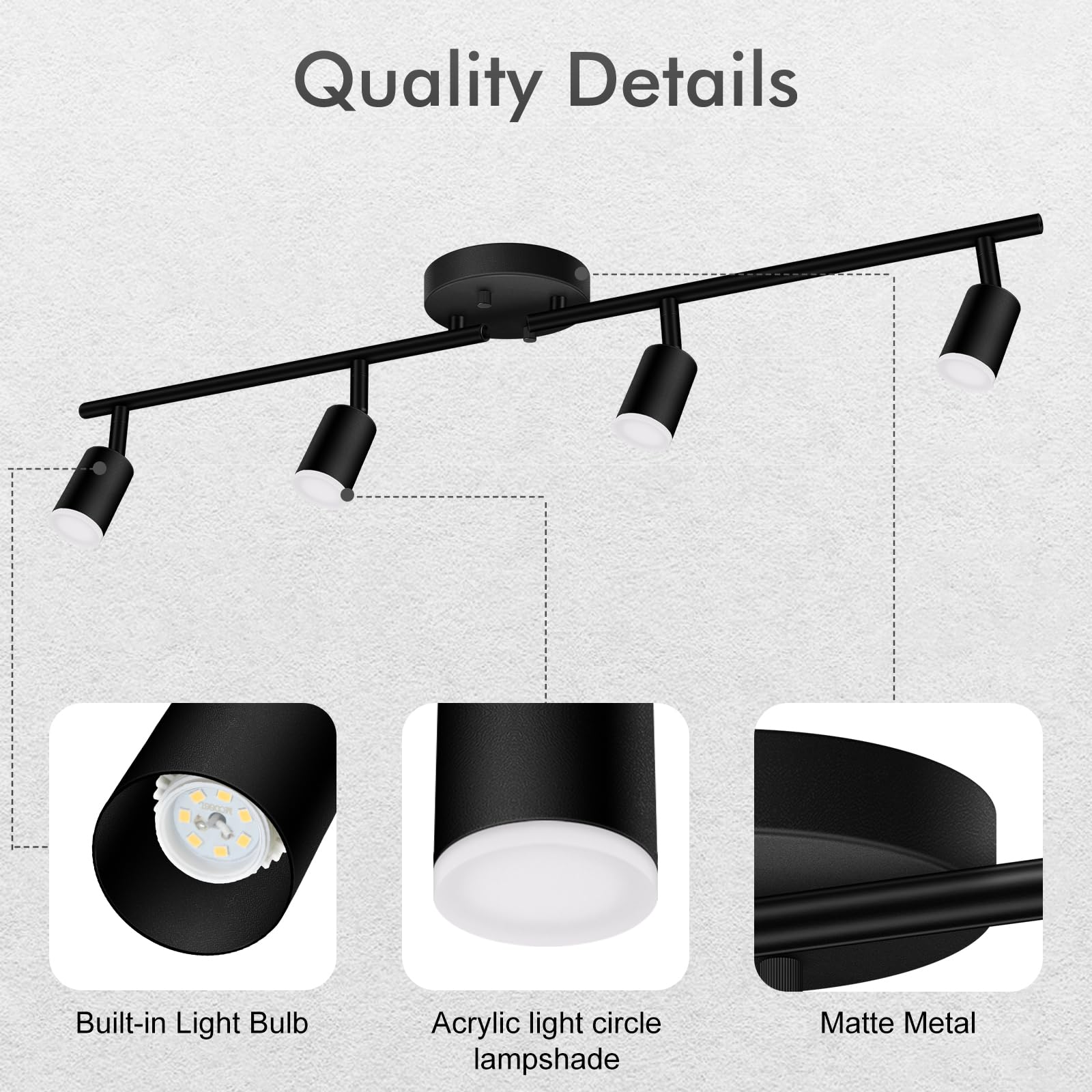 Auquee 4 Light Track Lighting Fixtures Ceiling  16W/2700K Black Track Lighting With Acrylic Lampshade & Rotatable Light Heads  20000Hrs Lifespan  Modern Led Track Lights Ceiling For Kitchen/Hallyway