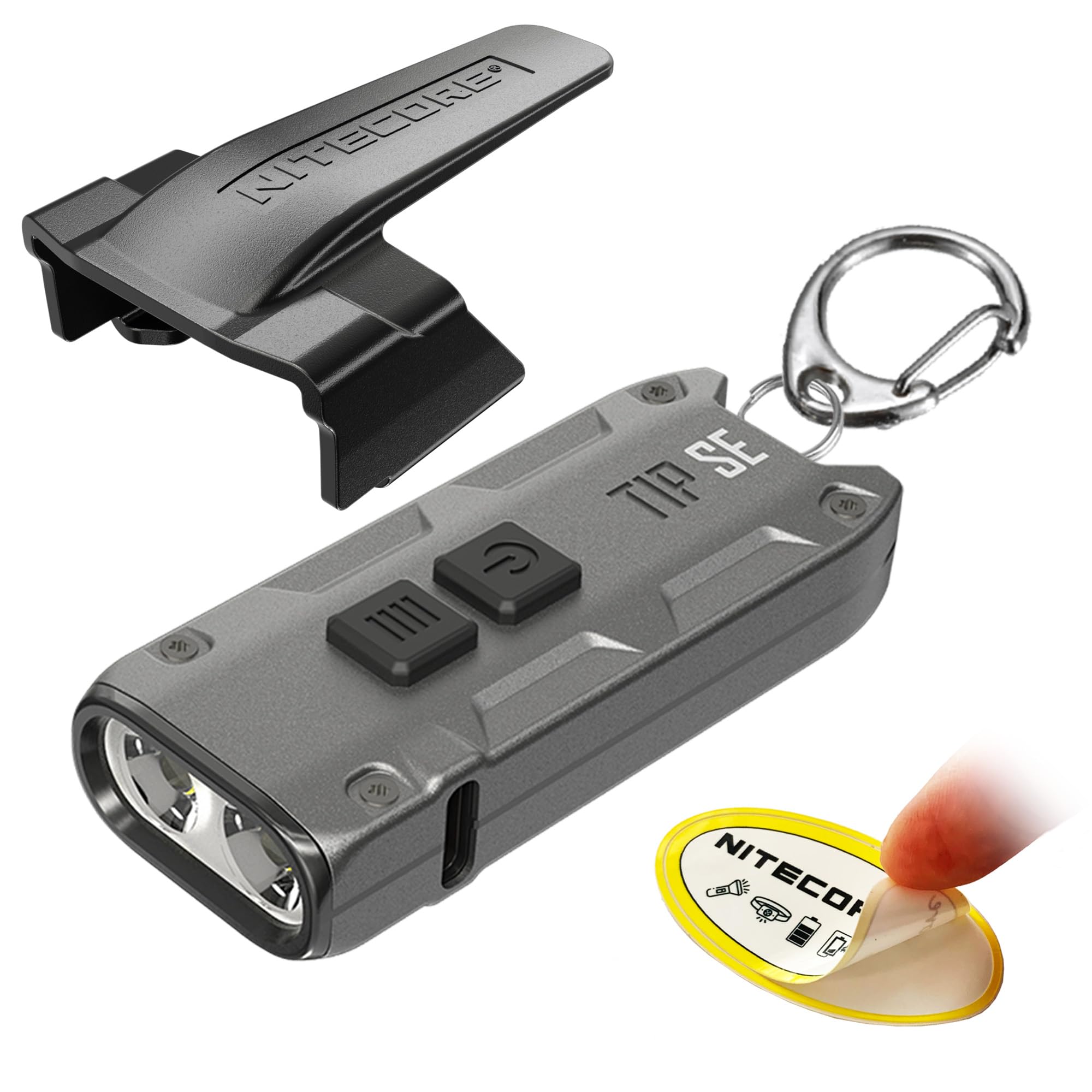 Nitecore Tip SE Keychain Flashlight, Gray 700 Lumen USB-C Rechargeable EDC Sticker (Grey)