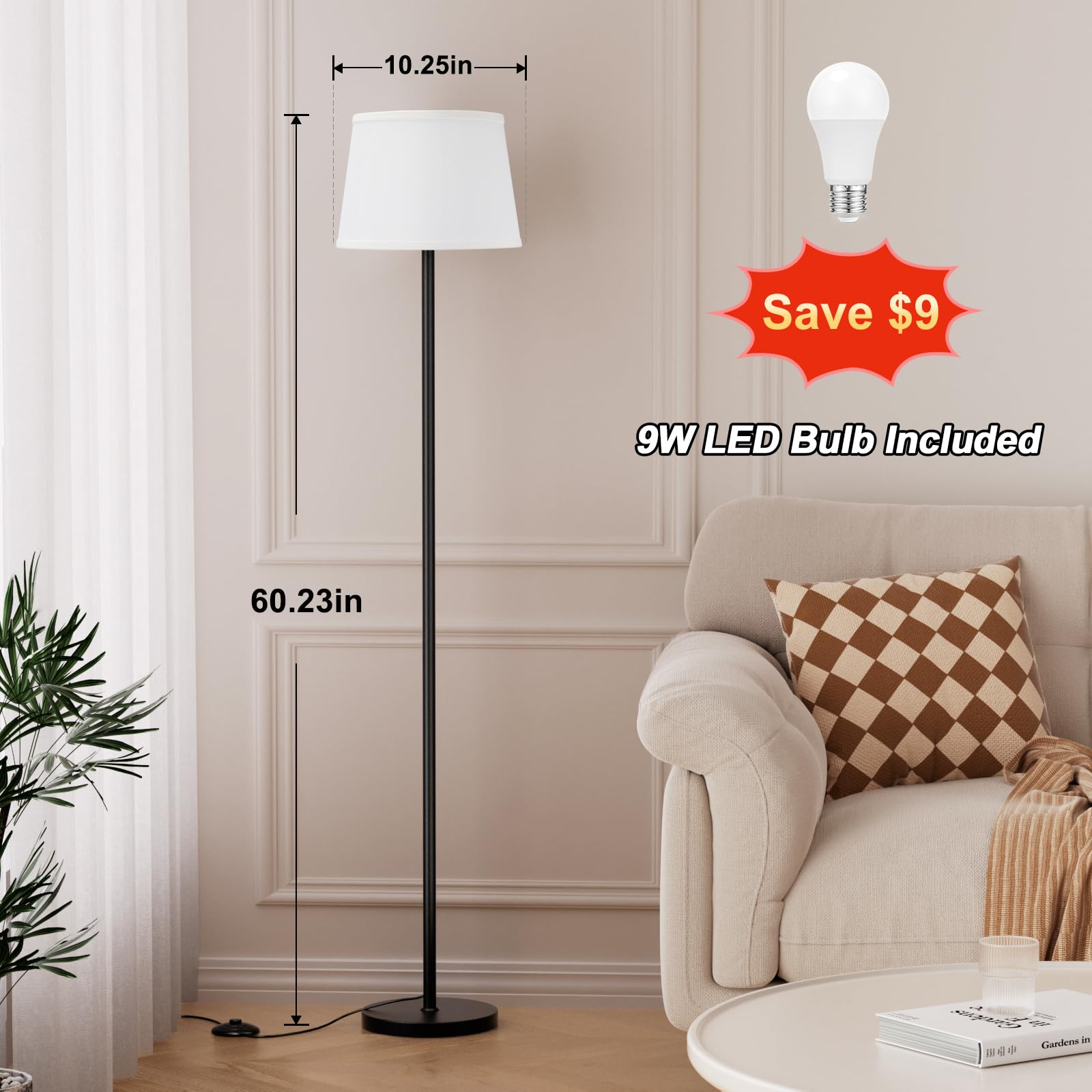 Raexpectis Floor Lamps For Living Room - 3 Color Temperatures Standing Lamp With White Shade, Modern Floor Lamp With Led Bulbs,