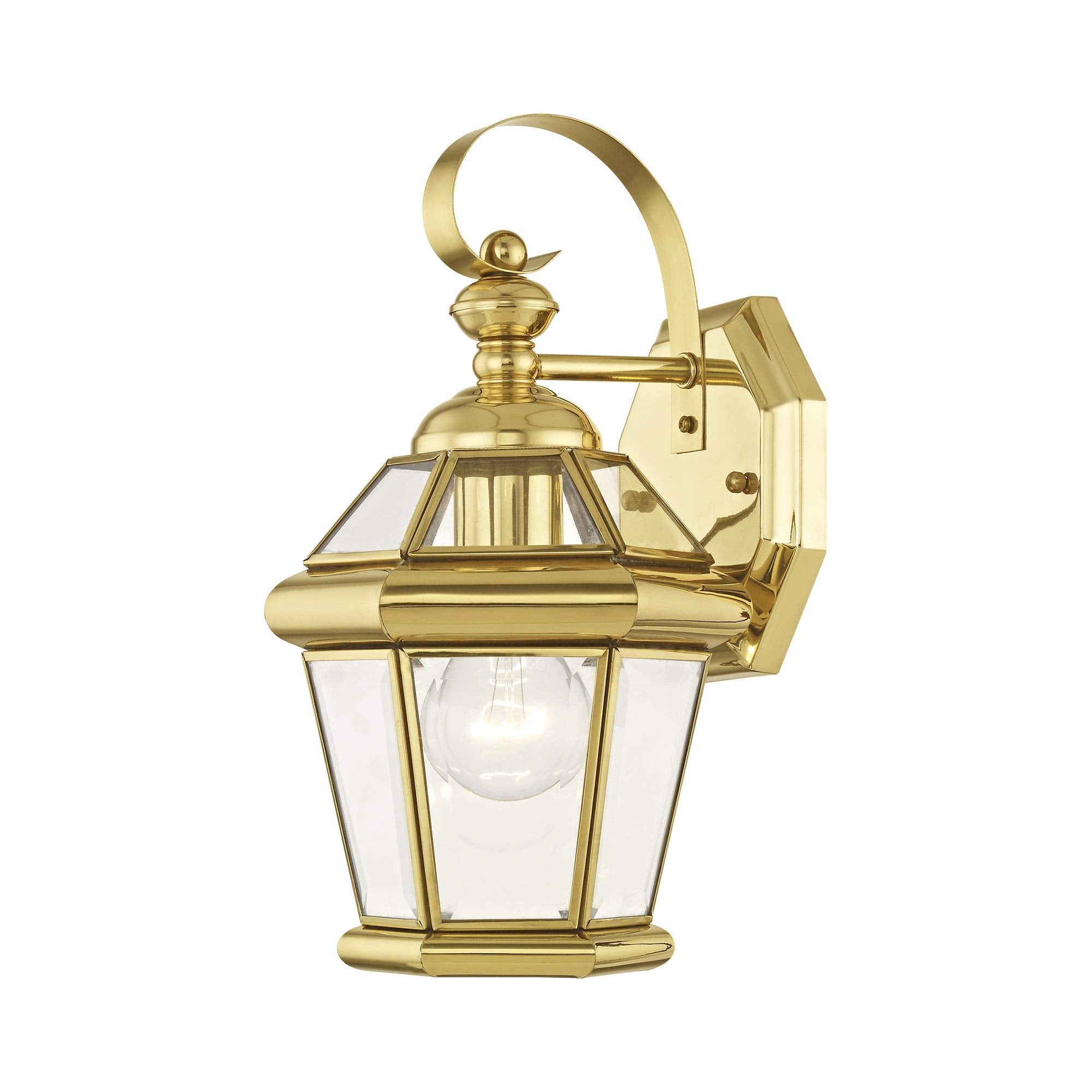 Livex Lighting 2061-02 Outdoor Wall Lantern With Clear Flat Glass Shades, Polished Brass