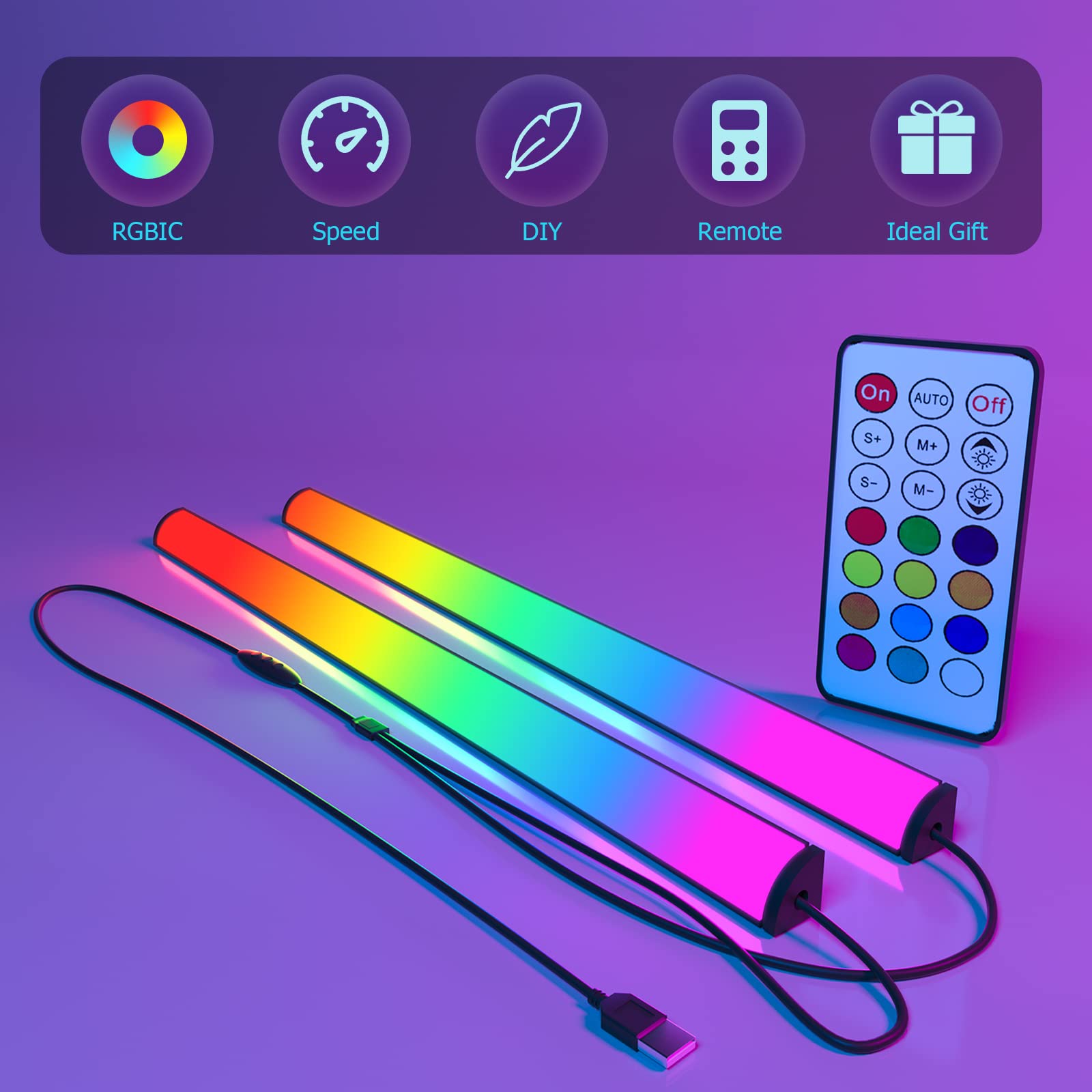 ABCidy 2-in-1 Under Monitor Light Bar, LED Screenbar Lamp with Remote, Color Changing, Acrylic, USB Powered, Dynamic Rainbow Effect