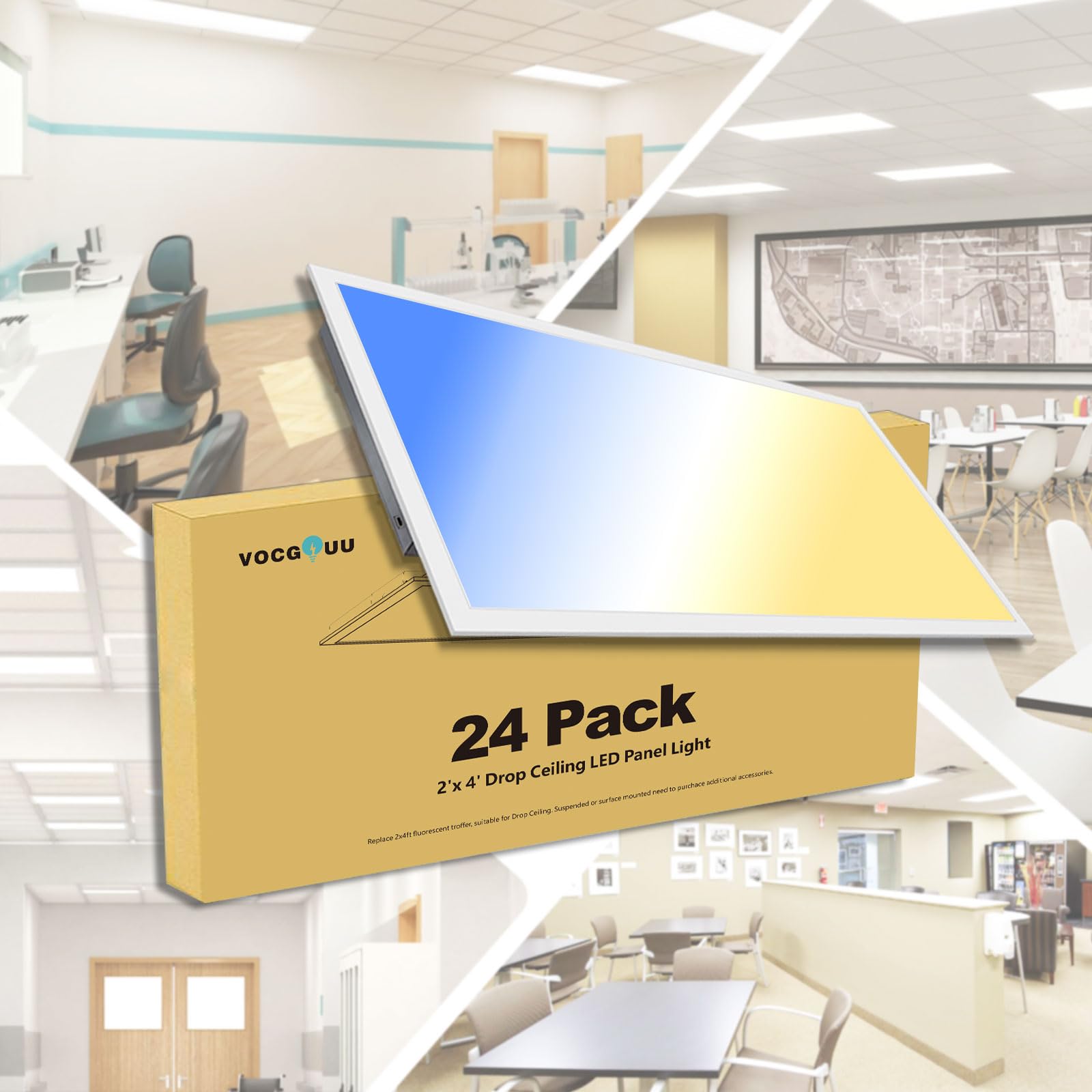VocgoUU 24-Pack 2x4 LED Flat Panel Light Drop Ceiling Fixture, 3CCT Selectable (3000K/4000K/5000K) & 50W 40W 30W Switchable, 0-1