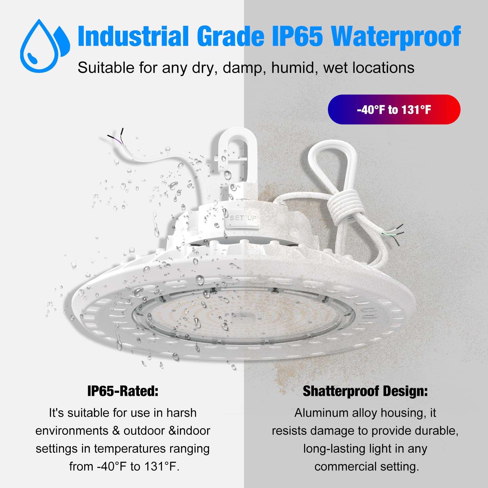 G Gjia High Bay Led Shop Lights For Warehouse Barn Factory, 5000K Daylight, 200W, 30000Lm, 100-277V, Dimmable 0-10V, Waterproof,