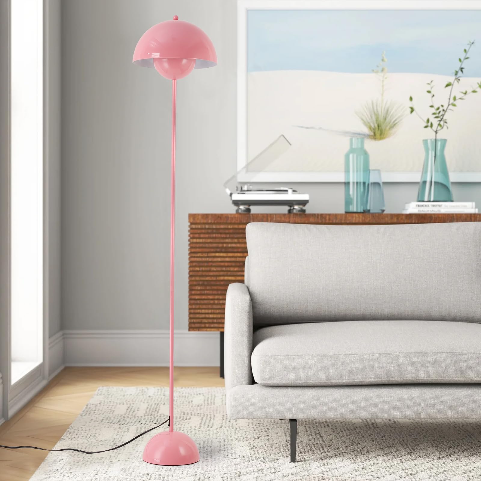 COSYLUX Modern Floor Lamp - Industrial Metal Shade, Tall Design, Light Pink, Ideal for Living Room, Bedroom, Office, Nursery, Corner