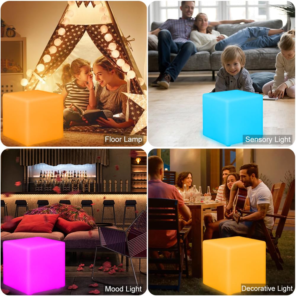 20-In Led Cube Chair, Dimmable Rgb Color Changing Light Cubes W/Remote, Versatile Large Led Cube Seat, Rechargeable Light Table