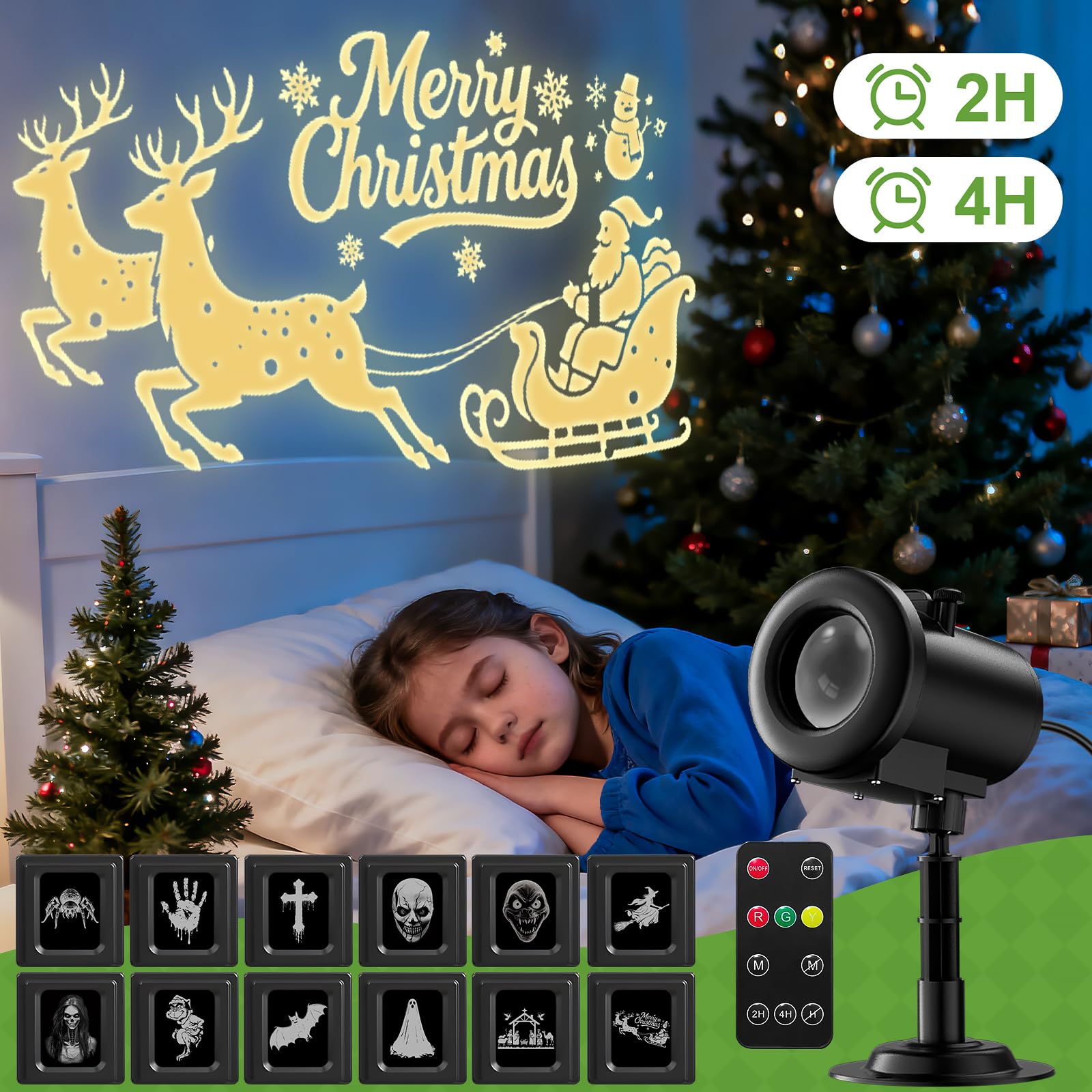 Beforalla 12 in 1 Christmas Projector Lights, 3D Dynamic Holiday Decor, Outdoor/Indoor, ABS Plastic, Model SE368-31, Yellow