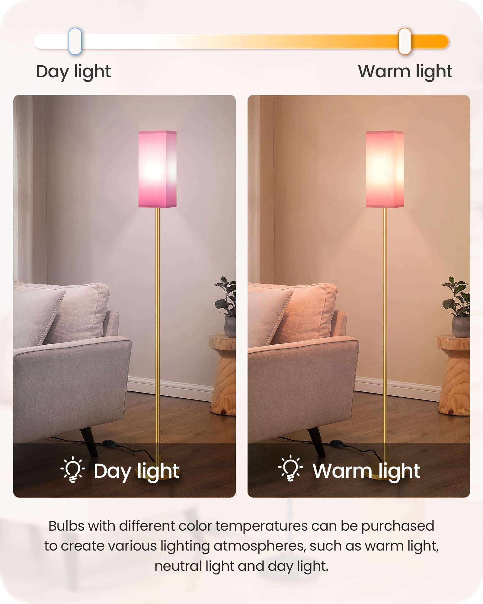 GOEBLESON Floor Lamp, Modern Standing Lamp with Foot Switch, Metal, Pink and Gold, Model DP07LDP205, 2Pack