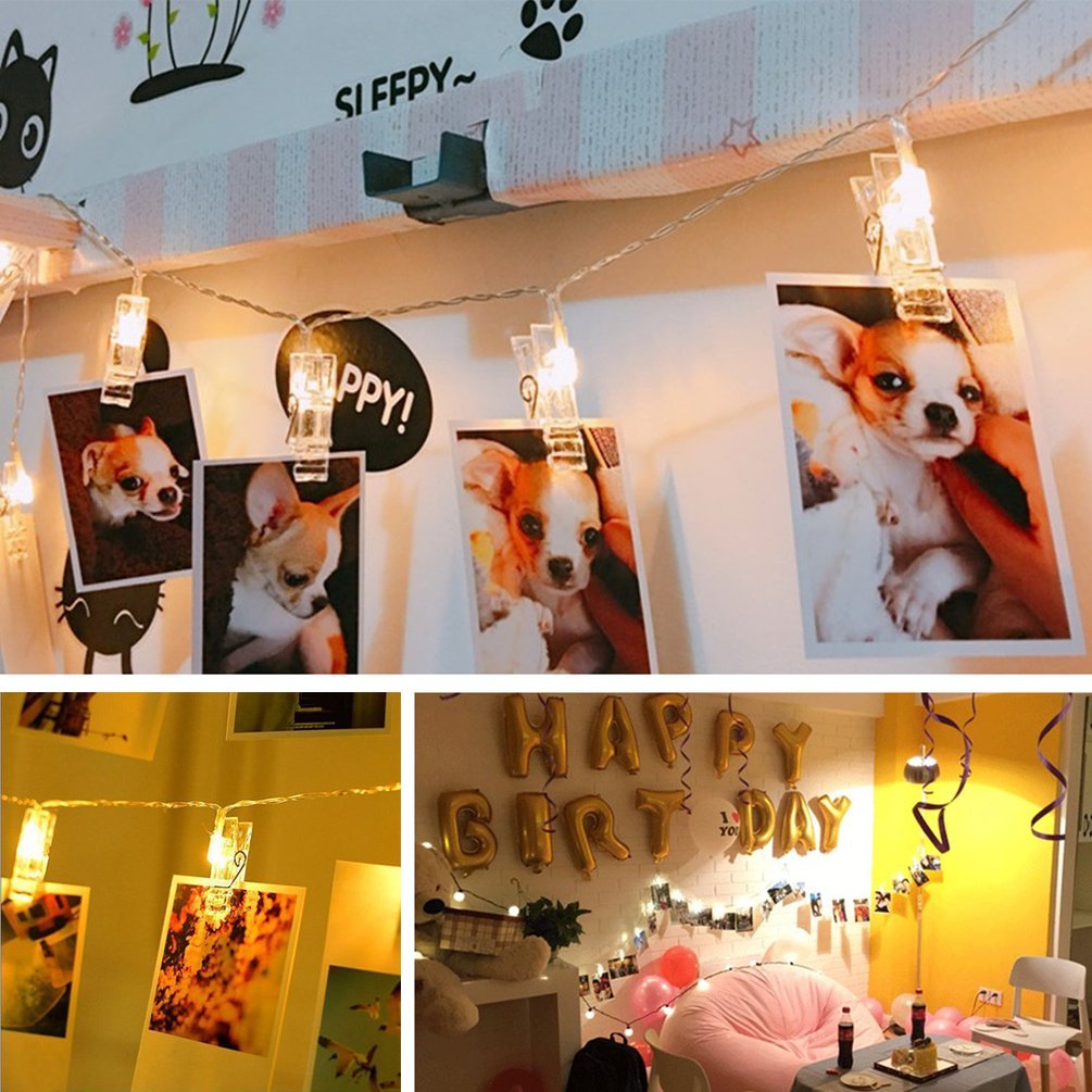 Decute 50Led Photo Clips String Lights Holder Timer Function 8 Modes Dimmable With Remote, 17Ft Fairy Starry Lights For Christma