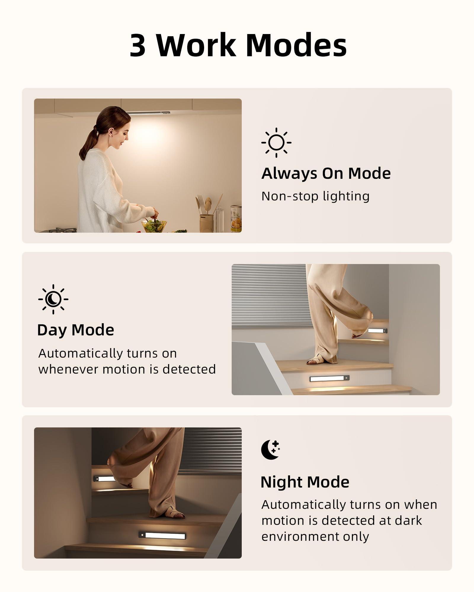 Ezvalo Under Cabinet Lights,134 Led Closet Lights Wireless, 3200Mah Rechargeable Motion Sensor Lights Indoor 3 Color Temps, Dimmable Under Counter Lights For Kitchen, Stairs, Hallway (2 Pack)