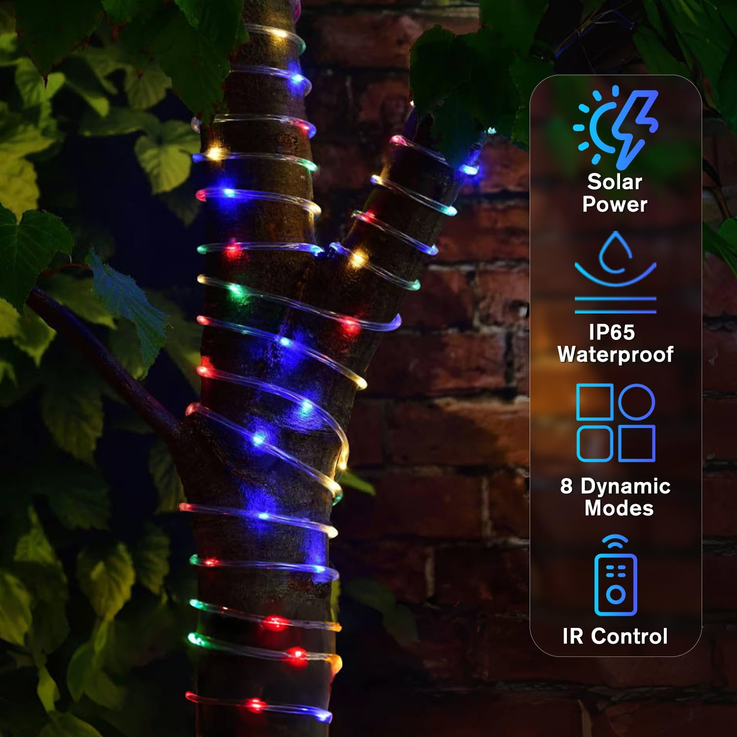 ANJAYLIA Solar Rope Lights 66FT 200 LED Multicolor Waterproof String Lights with Timer Remote, Model String Lights-5