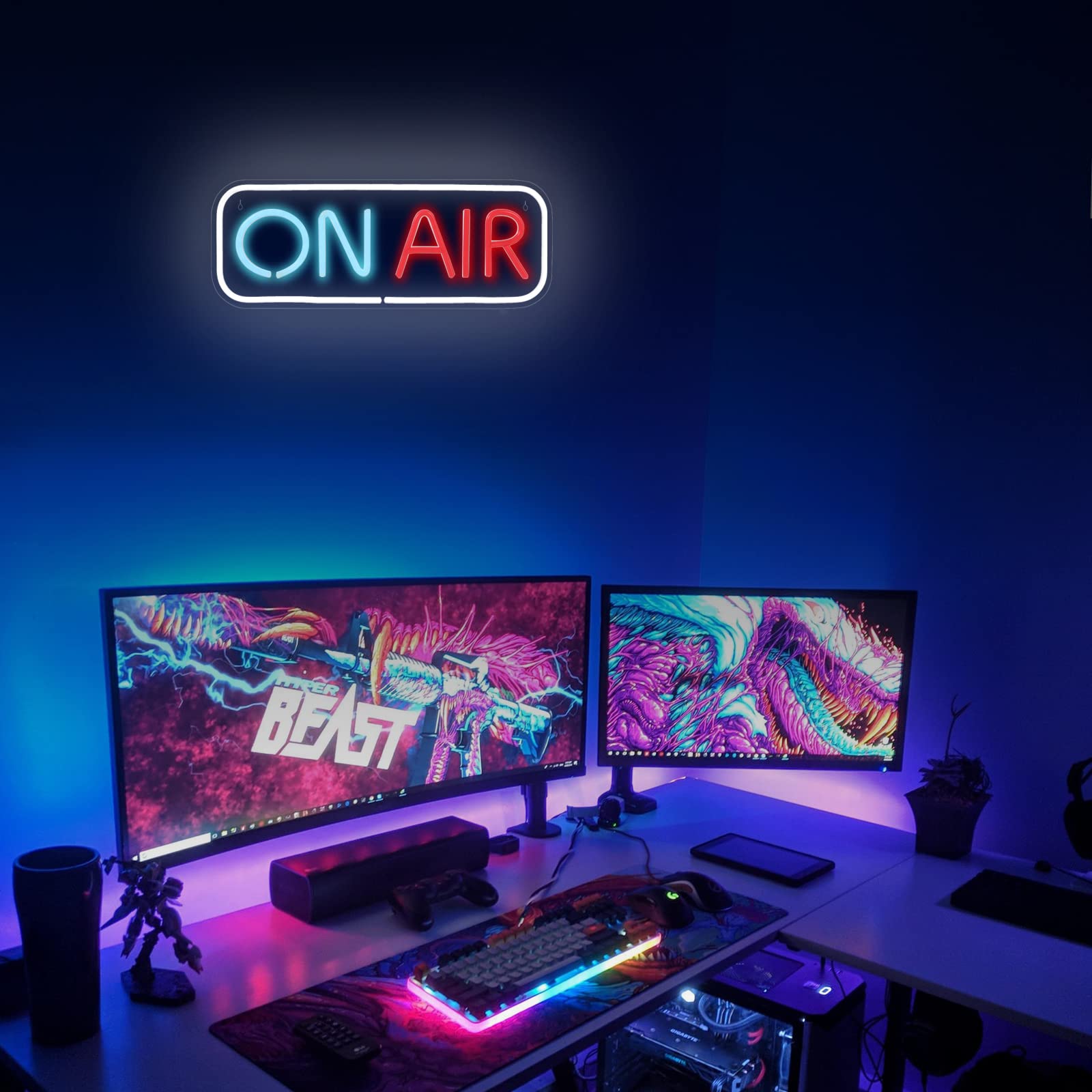 Fionnuar ON AIR Neon Sign LED Light for Radio/Podcast, 16in x6in , Multi Color, Model 112, USB Powered, Decorative Night Light