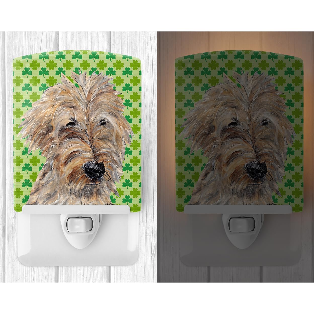Carolines Treasures Ceramic Night Light Golden Doodle Shamrock 6x4x3 Multicolor Model SC9577CNL UL-Certified for Bedroom Bathroom Nursery