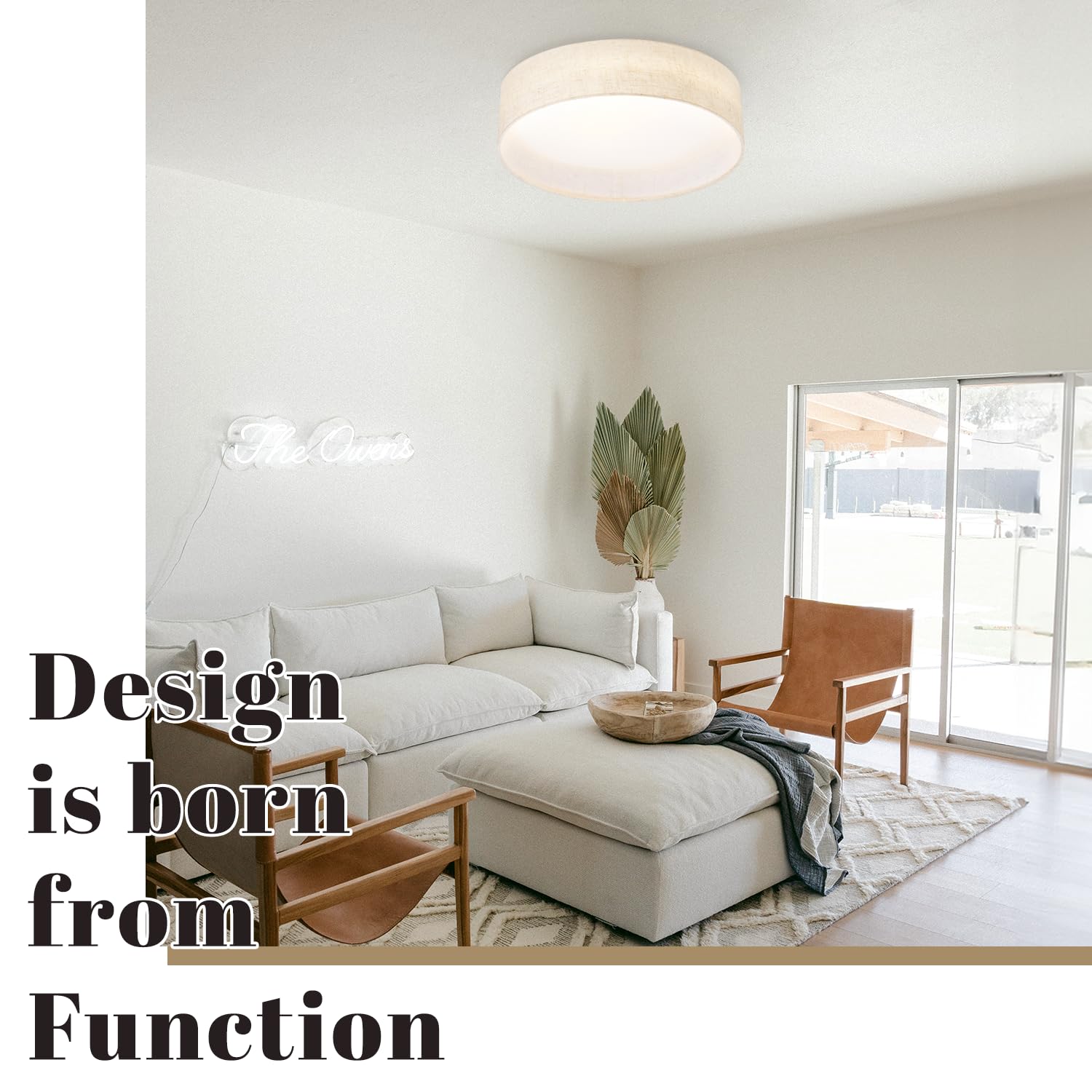 Hamilyeah Flush Mount Ceiling Light Fixture 24W, Dimmable Led Ceiling Light With Beige Fabric Shade 5Cct, 12 Inch Drum Light Fix