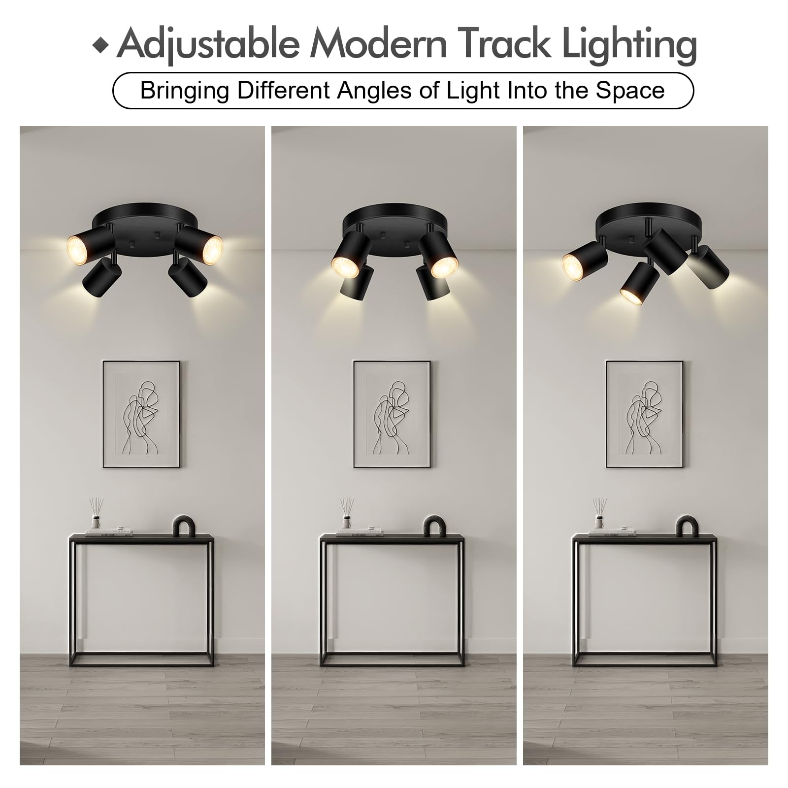 4 Light Track Lighting Fixtures Ceiling  Matte Black Round Directional Ceiling Spotlight  Gu10 Flush Mount Track Fixture  Adjustable Modern Led Track Lights For Kitchen/Living Room  Bulb Not Included