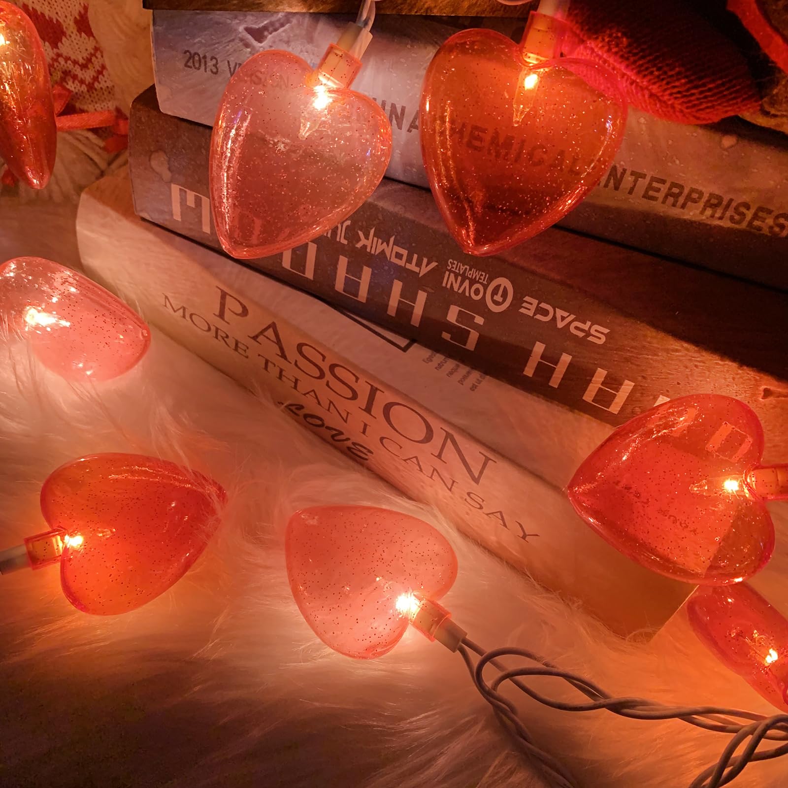 Couah Red Pink Heart LED String Lights - 8.5Ft Plug-in Fairy Lights for Valentine's Day, Indoor/Outdoor Decor, 10 3D Heart Lights