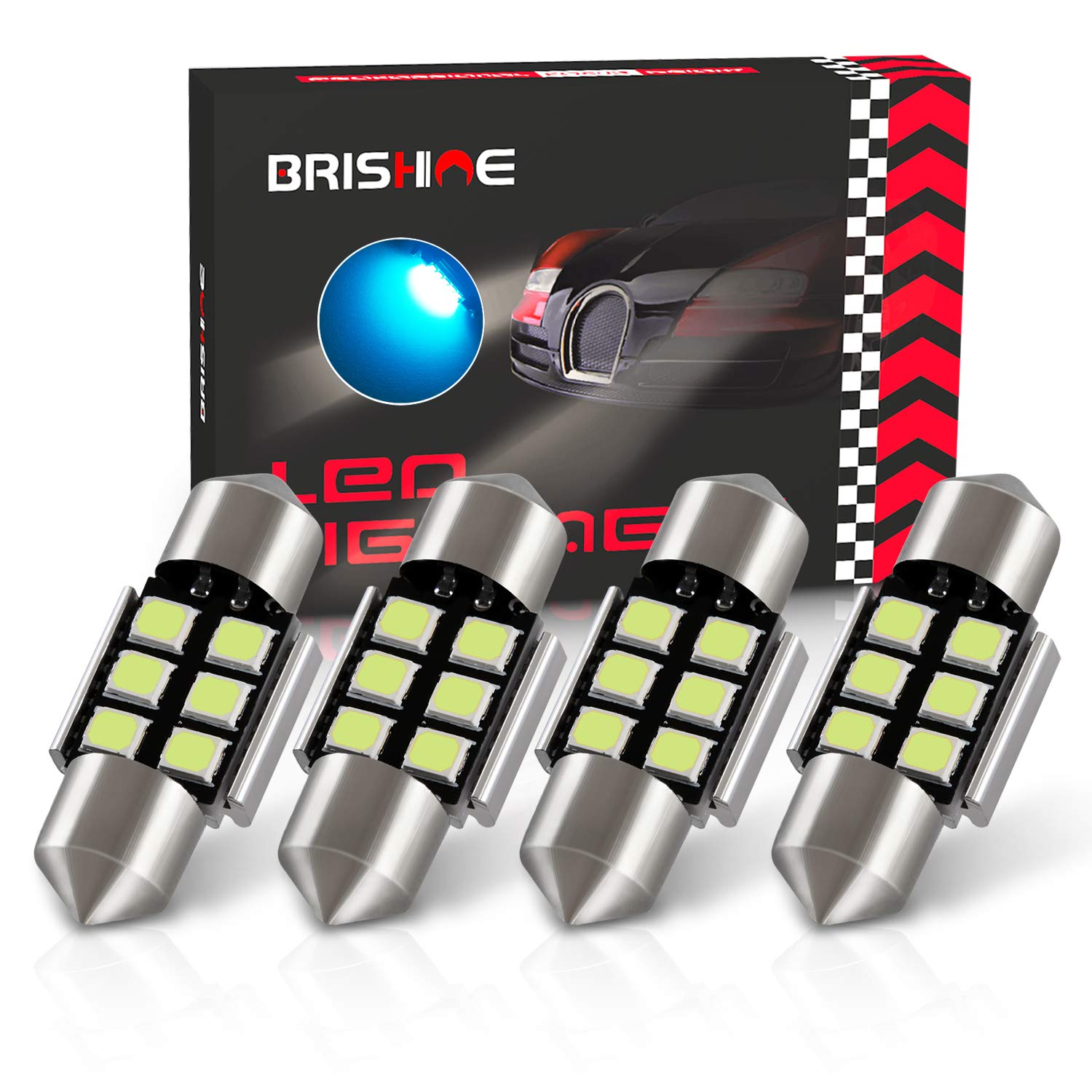 BRISHINE Festoon LED Bulbs, 2835 Chipsets, Canbus Error Free, 28MM/29MM, Ice Blue, Model BRISHINE-Festoon28IB-283
