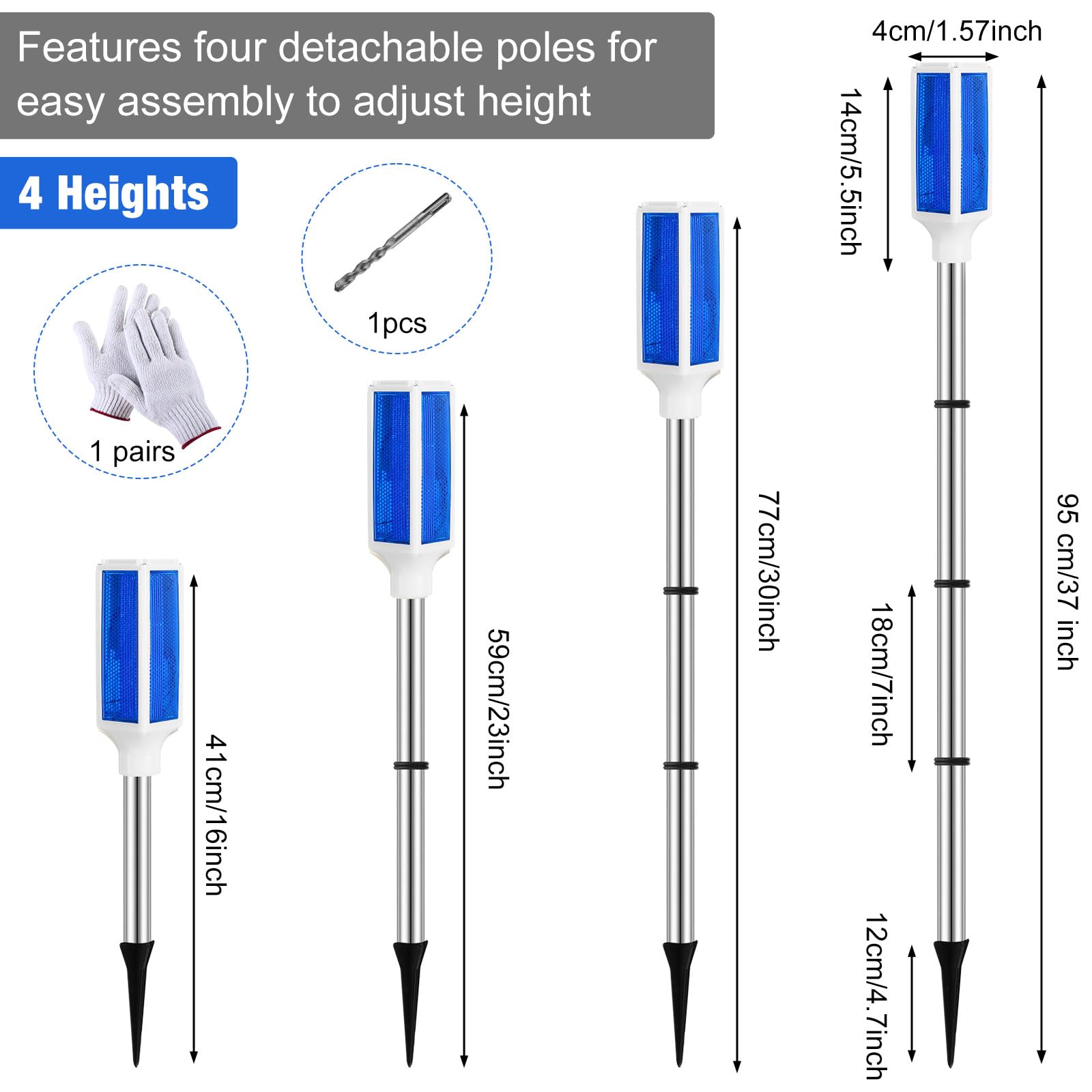 Baquler Solar Powered Driveway Markers - 10 Pcs Reflective Lights for Outdoor Use, Blue, Model: Markers-Baquler-06