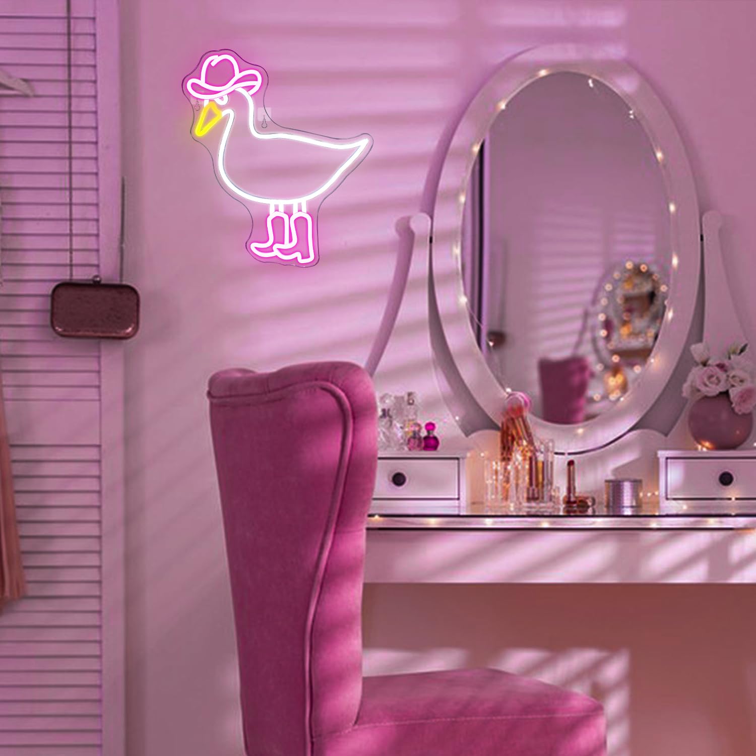 DREAMFORT Duck Neon Sign - USB Pink LED Wall Decor - 32.5 x 38 cm - Model DO-Duck