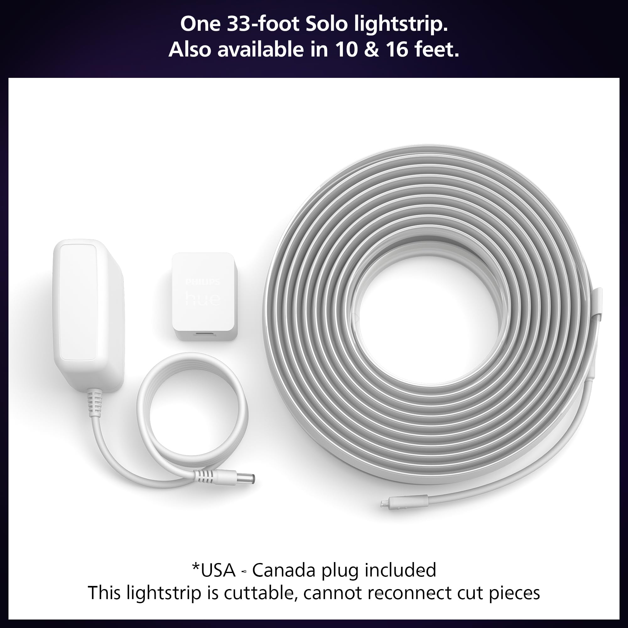 Philips Hue Smart LED Lightstrip Base Kit, 33 FT, White, Model 589937, Control with Hue App, Compatible with Alexa/Google Assistant