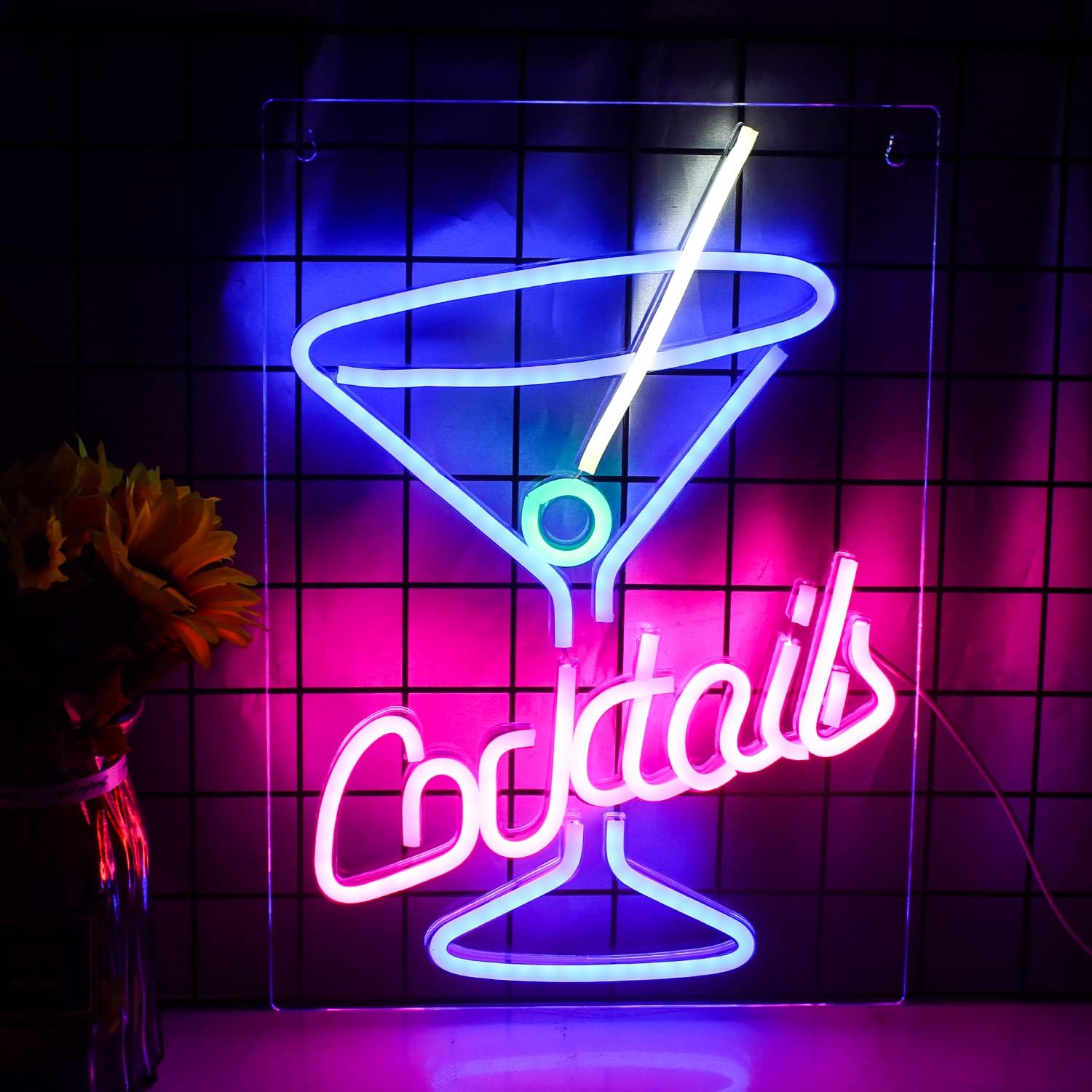 LUCUNSTAR Cocktails Neon Sign, LED Sign Cocktail Glass Shaped Neon Lights Neon Bar Signs Martini Neon Signs for Wall Decor Neon Sign for Man Cave for Bar Shop Beer Bar Night Club