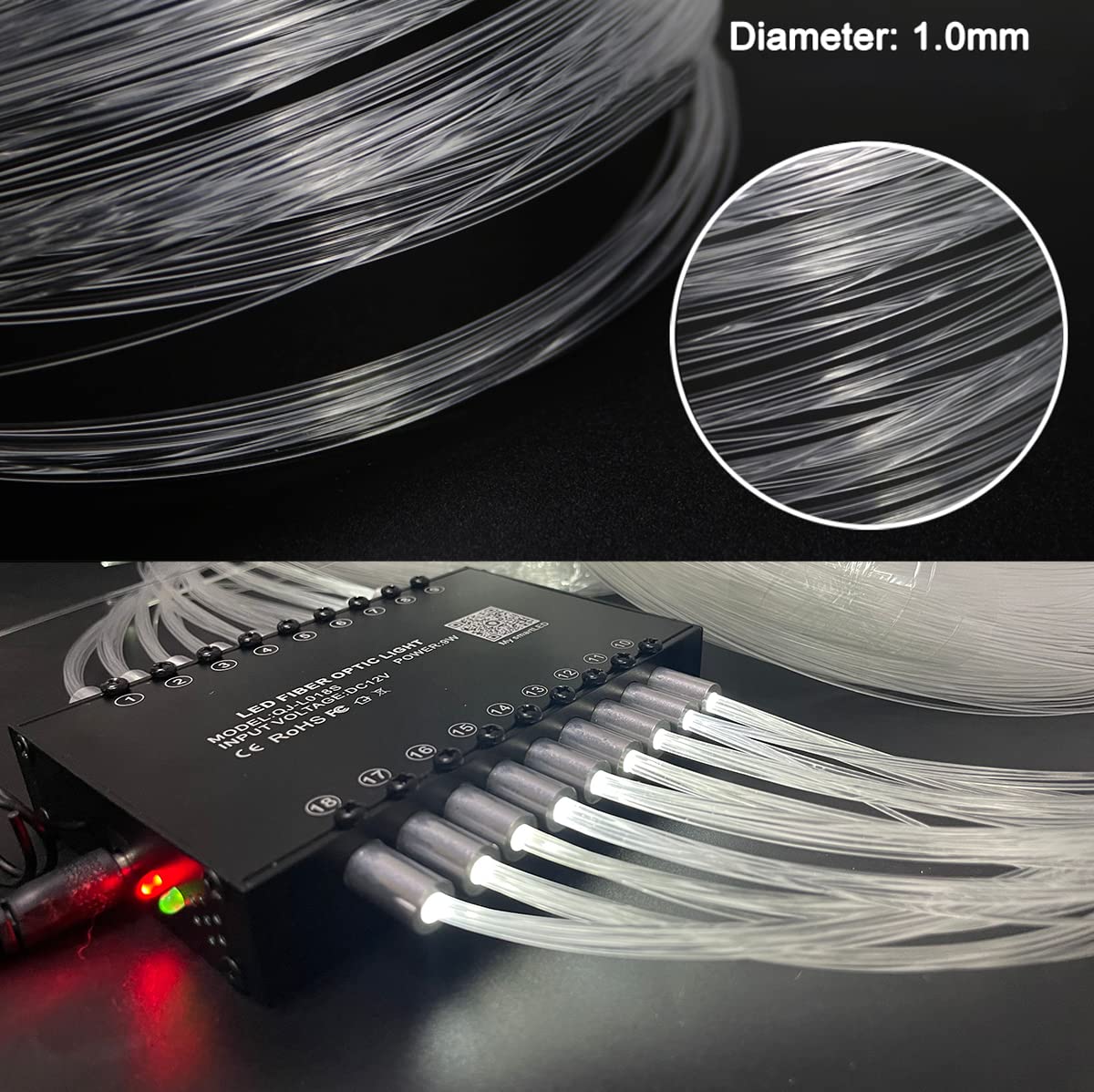 AZIMOM Meteor Shower Lighting Kit - 144pcs Optical Fibers, 9W Remote Control, RGB-ME Model, Black