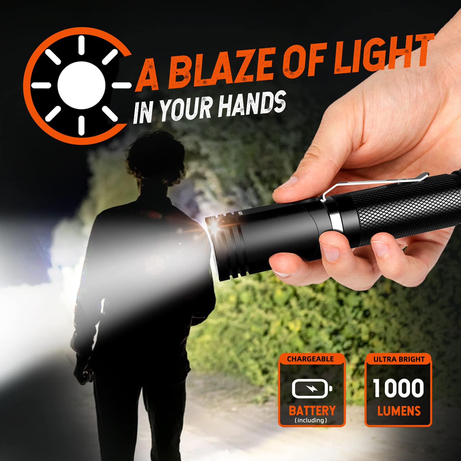 NICRON N9 Rechargeable Magnetic Flashlight 1000 Lumens, 6 Modes, IP65 Waterproof, Aluminum, W/Battery