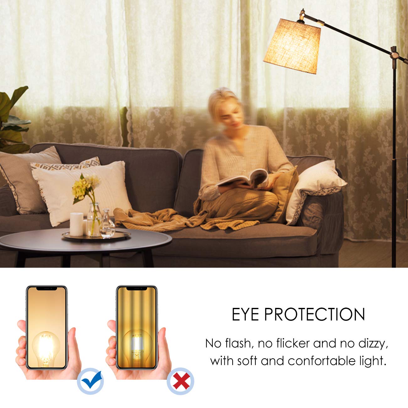 LVWIT A19 Vintage Edison LED Bulb, 4W (40W Equiv.), Warm White 2700K, 500 Lumens, Glass, 6 Pack, Yellow
