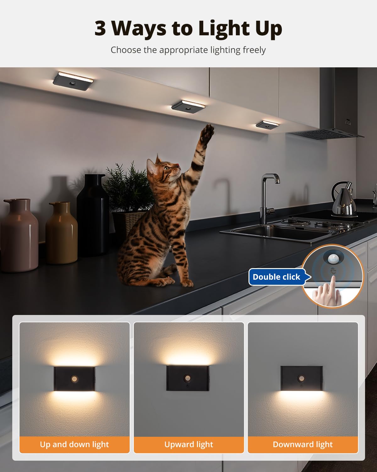 wowatt 6 Pack Rechargeable Motion Sensor Stair Lights, Black, Dimmable, Magnetic Mounting, Model WL0901111