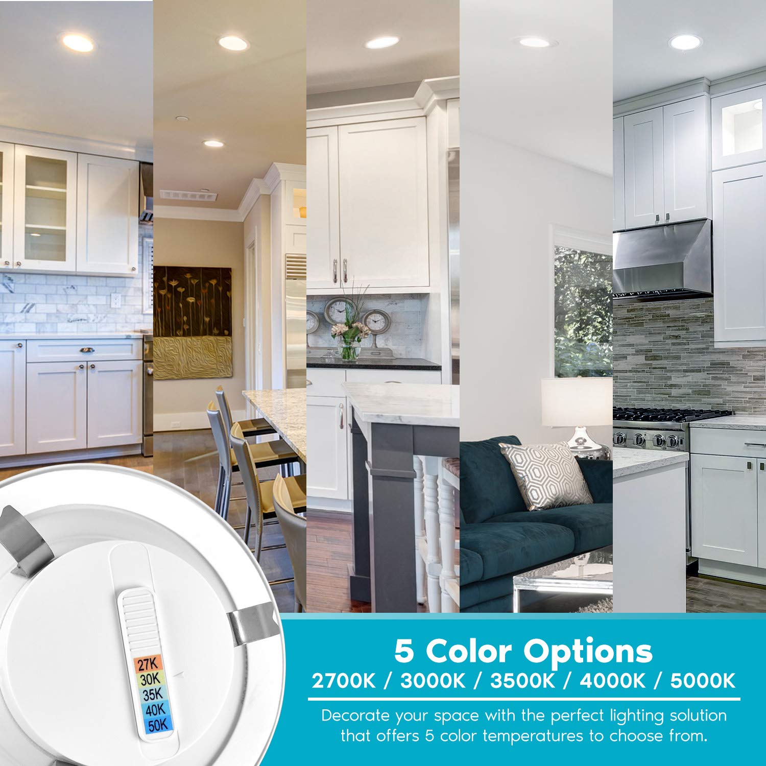 LUXRITE LED Recessed Can Lights, 10W=60W, Dimmable, 750 Lumens, 5 Color Temperature Selectable, 4 Count, Model LR237