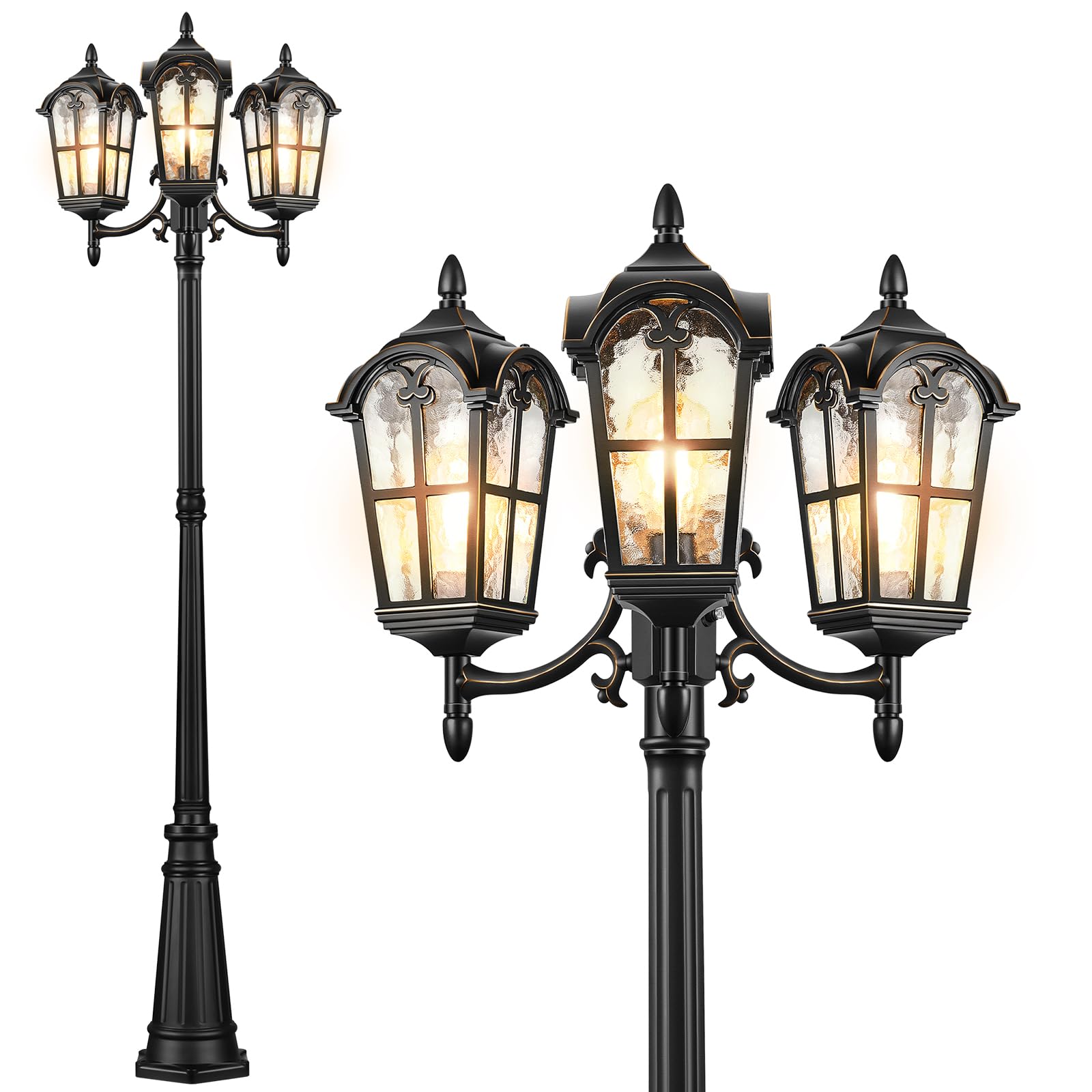 VIANIS Black Outdoor Post Light with 3-Head  78 H Lamp Posts Outdoor Lighting  100% Aluminum Anti-Rust Light Poles for Outside  Waterproof Street Lights for Porch  Patio  Pathway(Hardwired 120VAC)