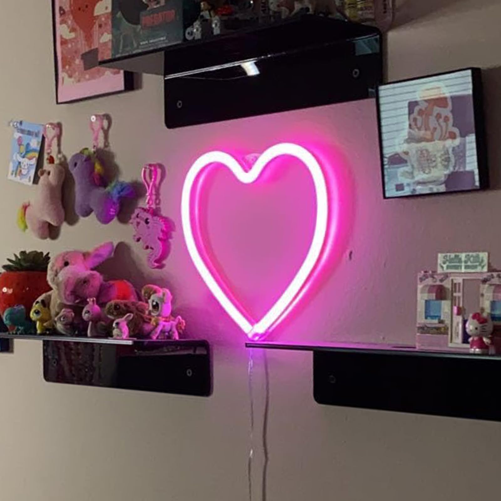 Pink Heart Neon Sign For Bedroom Decoration,Heart Led Light Sign 8.7×8.7 Inch Battery/Usb Powered Romantic Love Heart Neon Light Lamp For Wall Decor Art Kids Girl Room Wedding Party Valentine'S Day